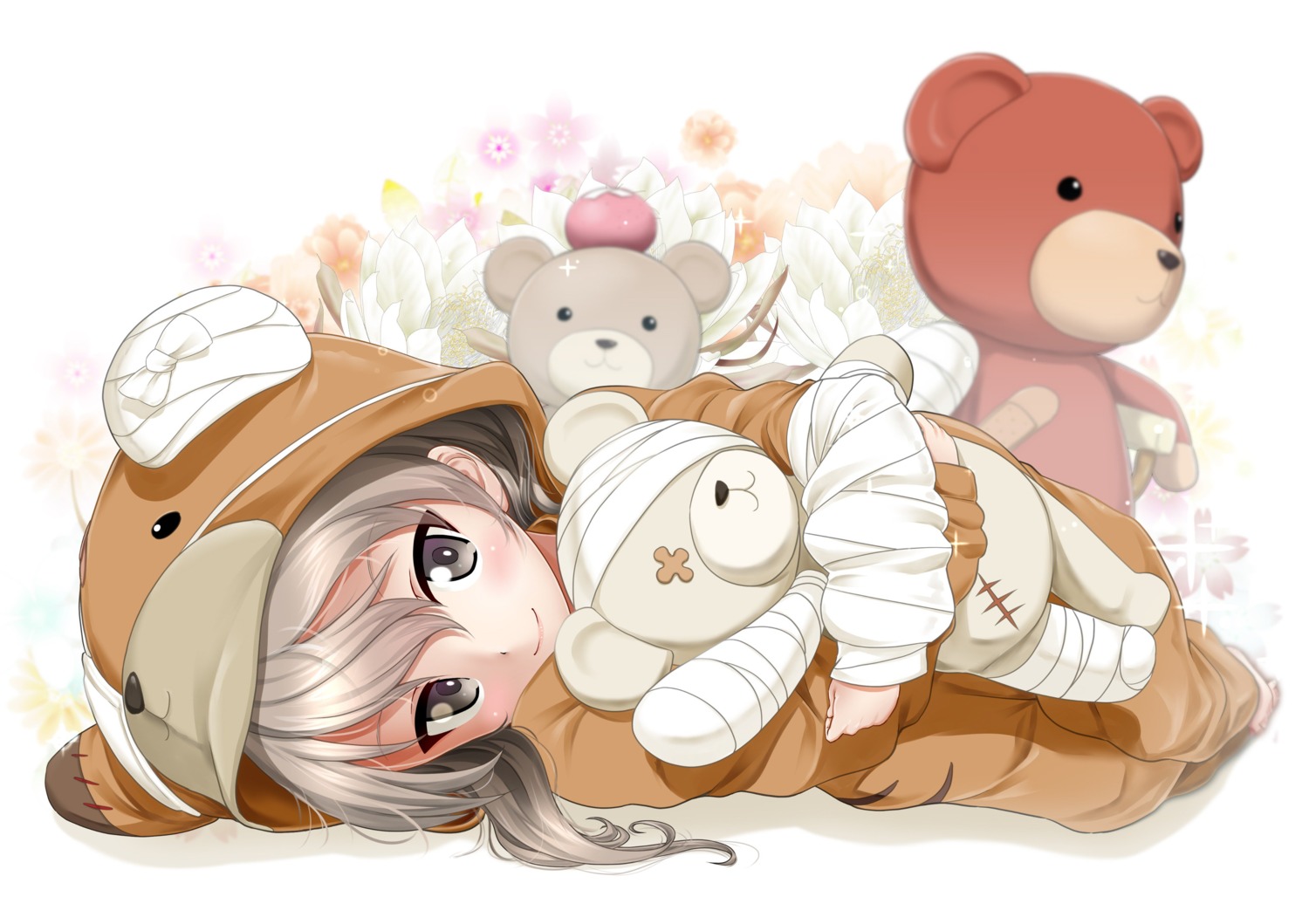 animal_ears, bandages, excel_(shena), girls_und_panzer, pajama, shimada_arisu