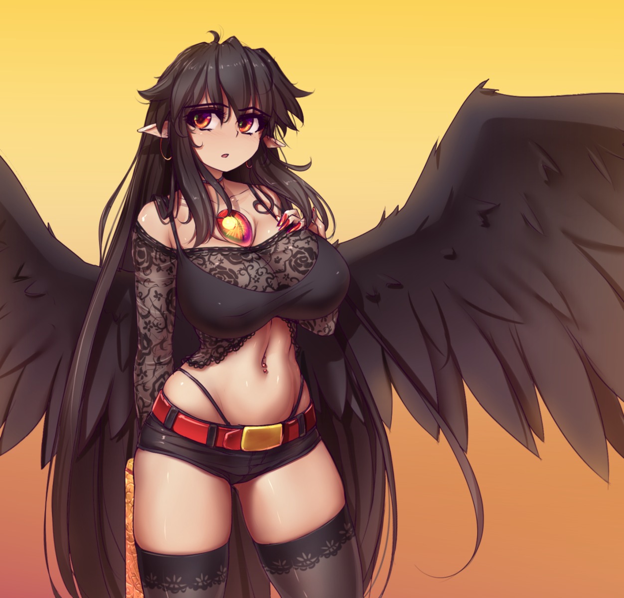 bra, hater_(artist), pantsu, pointy_ears, reiuji_utsuho, see_through, thighhighs, touhou