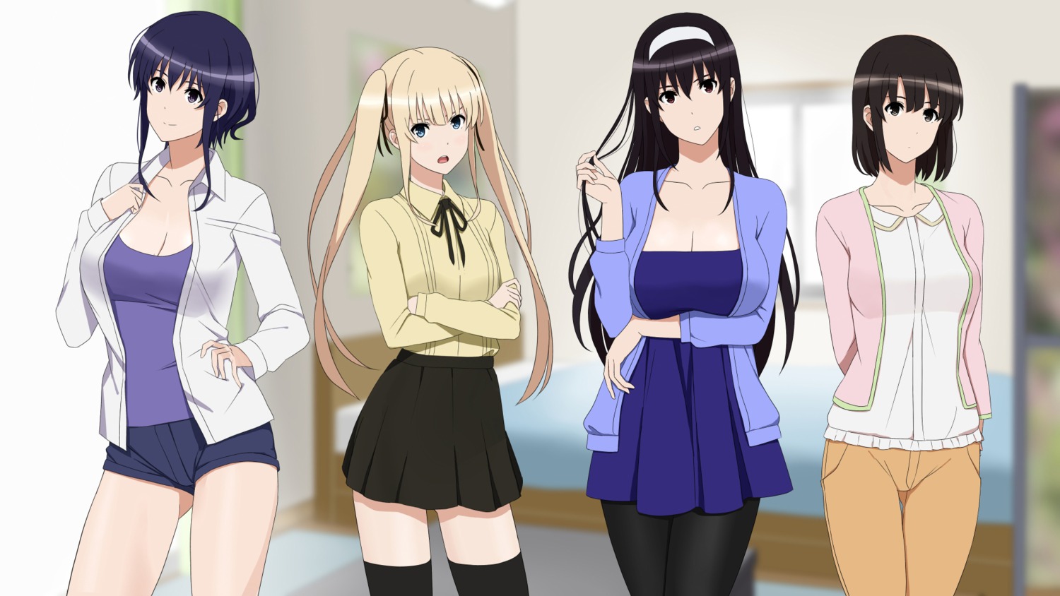 cleavage, cottage, dress, hyoudou_michiru, kasumigaoka_utaha, katou_megumi, pantyhose, saenai_heroine_no_sodatekata, sawamura_spencer_eriri, thighhighs