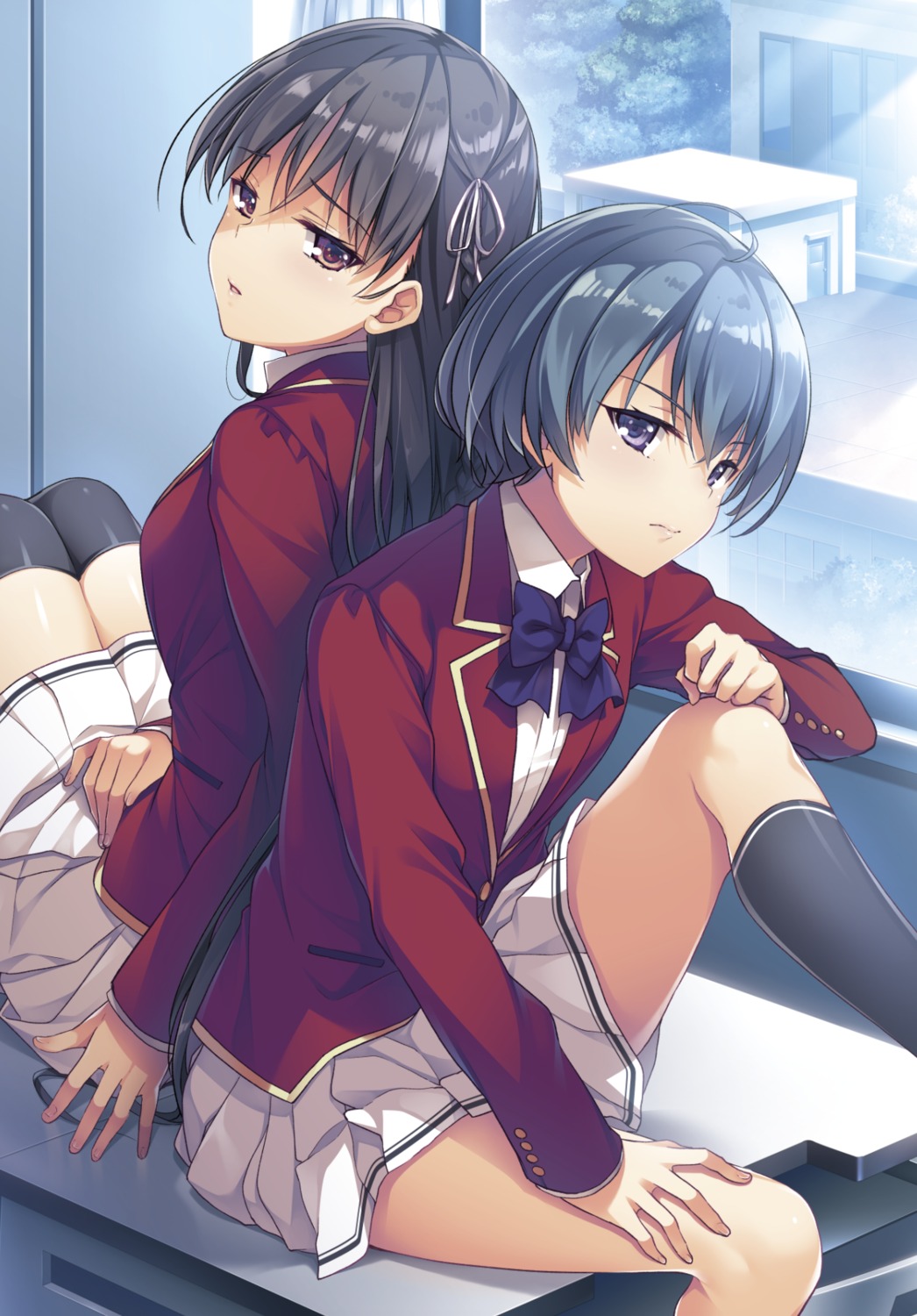 horikita_suzune, ibuki_mio, seifuku, thighhighs, youkoso_jitsuryoku_shijou_shugi_no_kyoushitsu_e, yu_yu