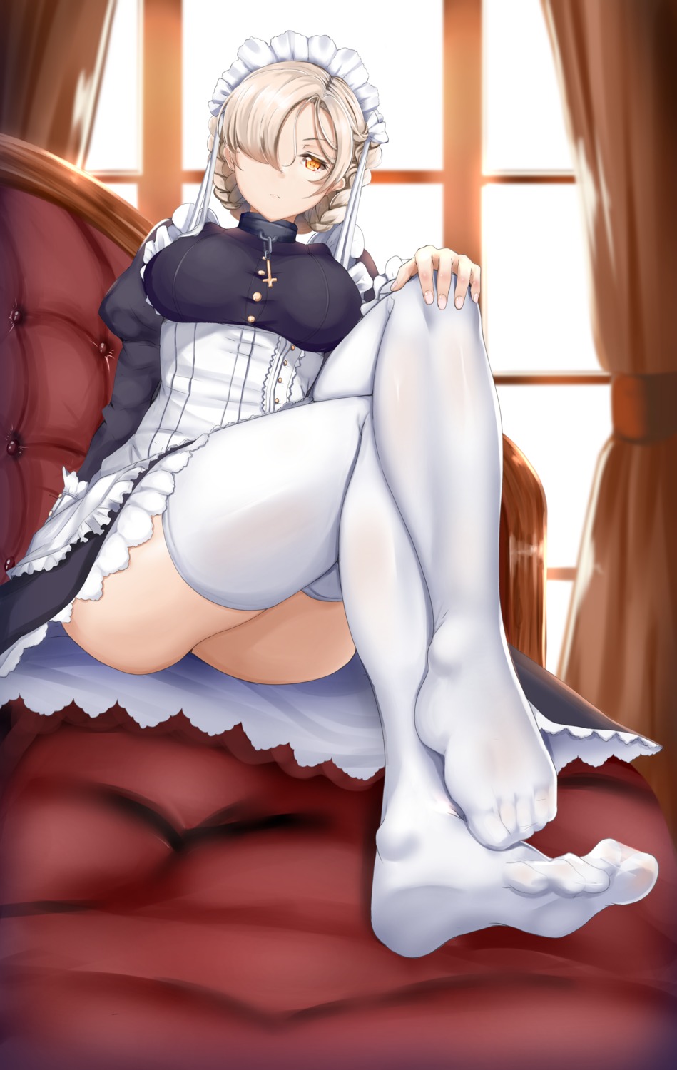 azur_lane, chiyo_goya, feet, maid, sheffield_(azur_lane), thighhighs