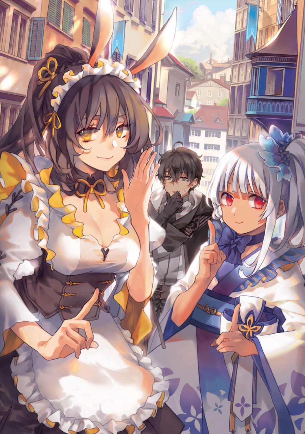 animal_ears, bunny_ears, cleavage, japanese_clothes, maid, nidome_no_yuusha_wa_fukushuu_no_michi_wo_warai_ayumu, sinsora