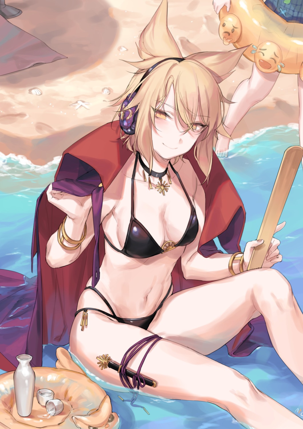 bikini, cleavage, garter, sake, shan, swimsuits, touhou, toyosatomimi_no_miko