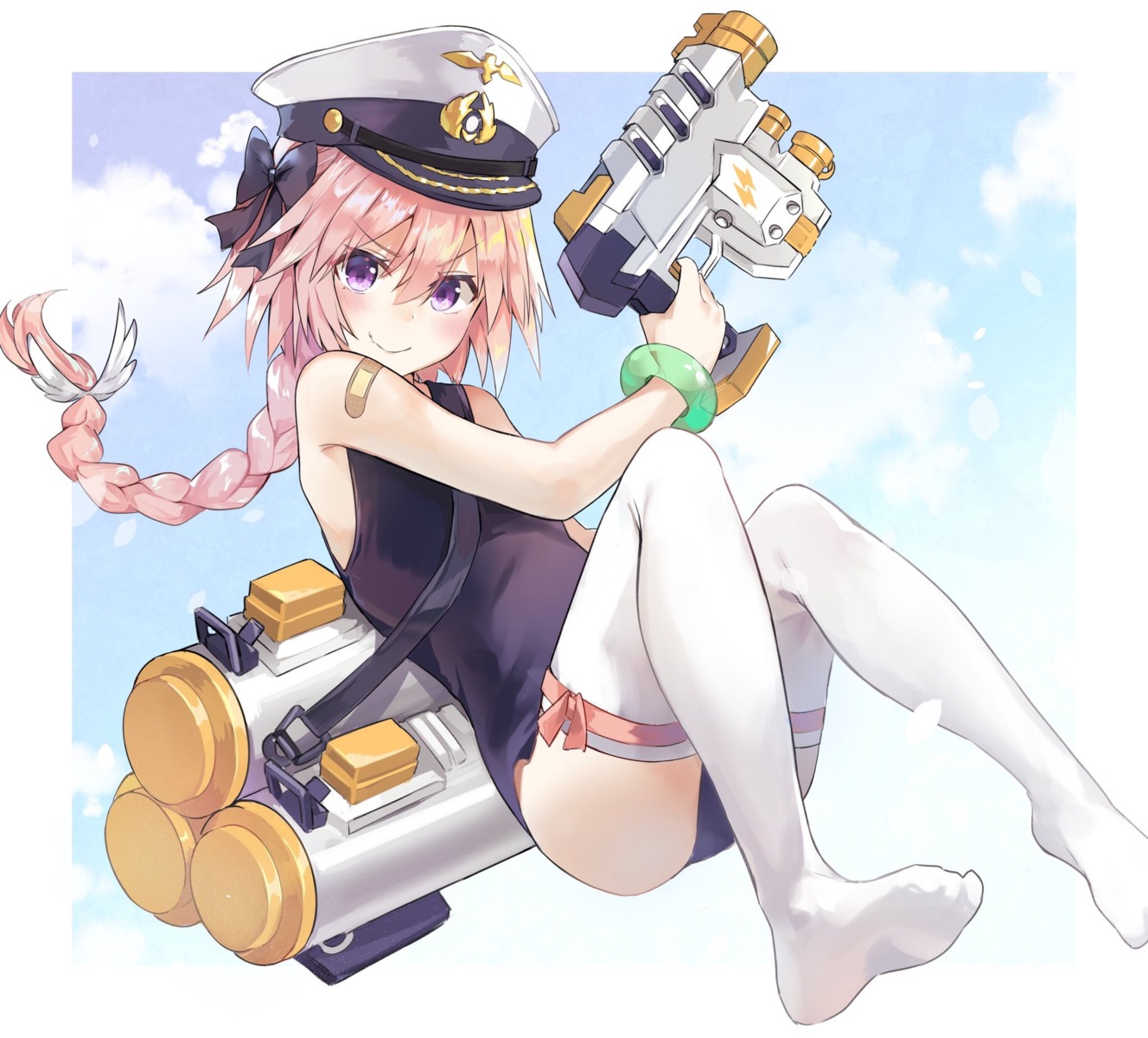 astolfo_(fate), bandaid, fate/apocrypha, fate/grand_order, fate/stay_night, feet, garter, gun