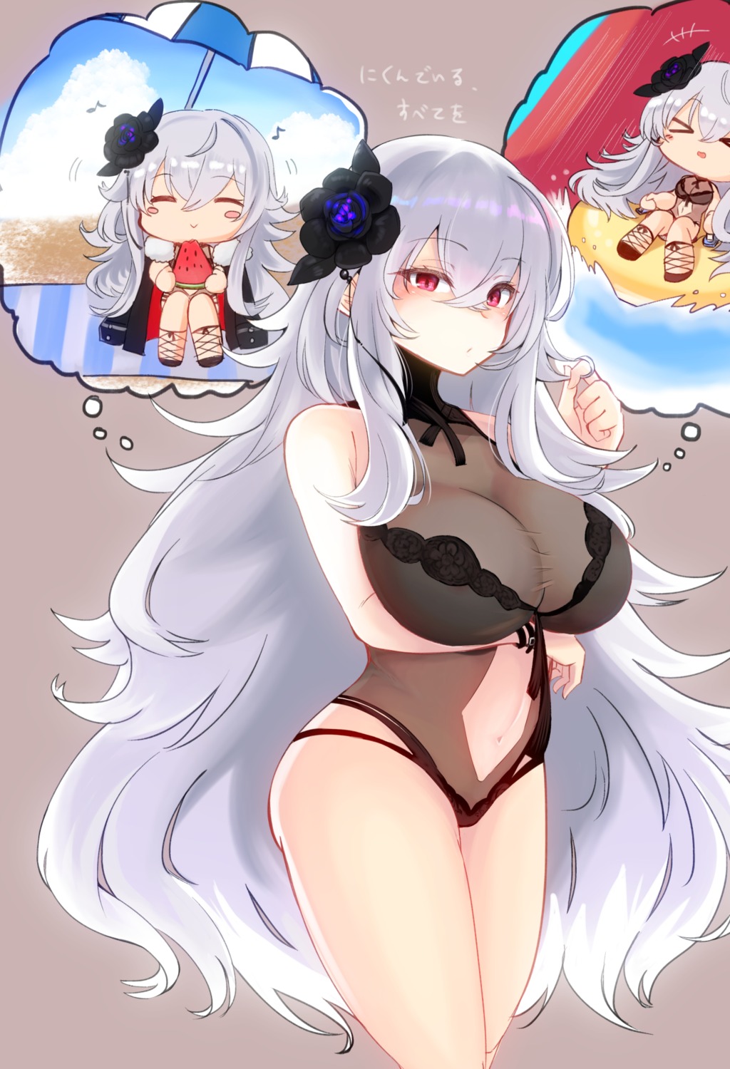 10eki_(tenchou), azur_lane, breast_hold, chibi, graf_zeppelin_(azur_lane), see_through, swimsuits