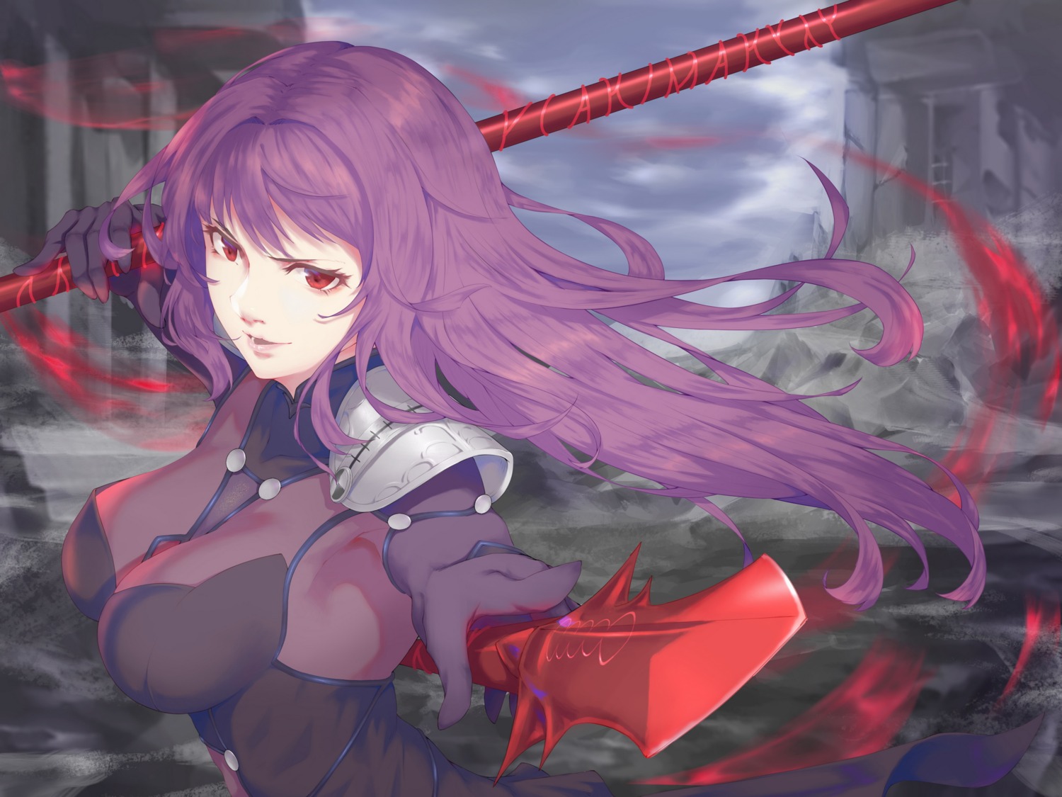 armor, bodysuit, fate/grand_order, kamkac, scathach_(fate), weapon