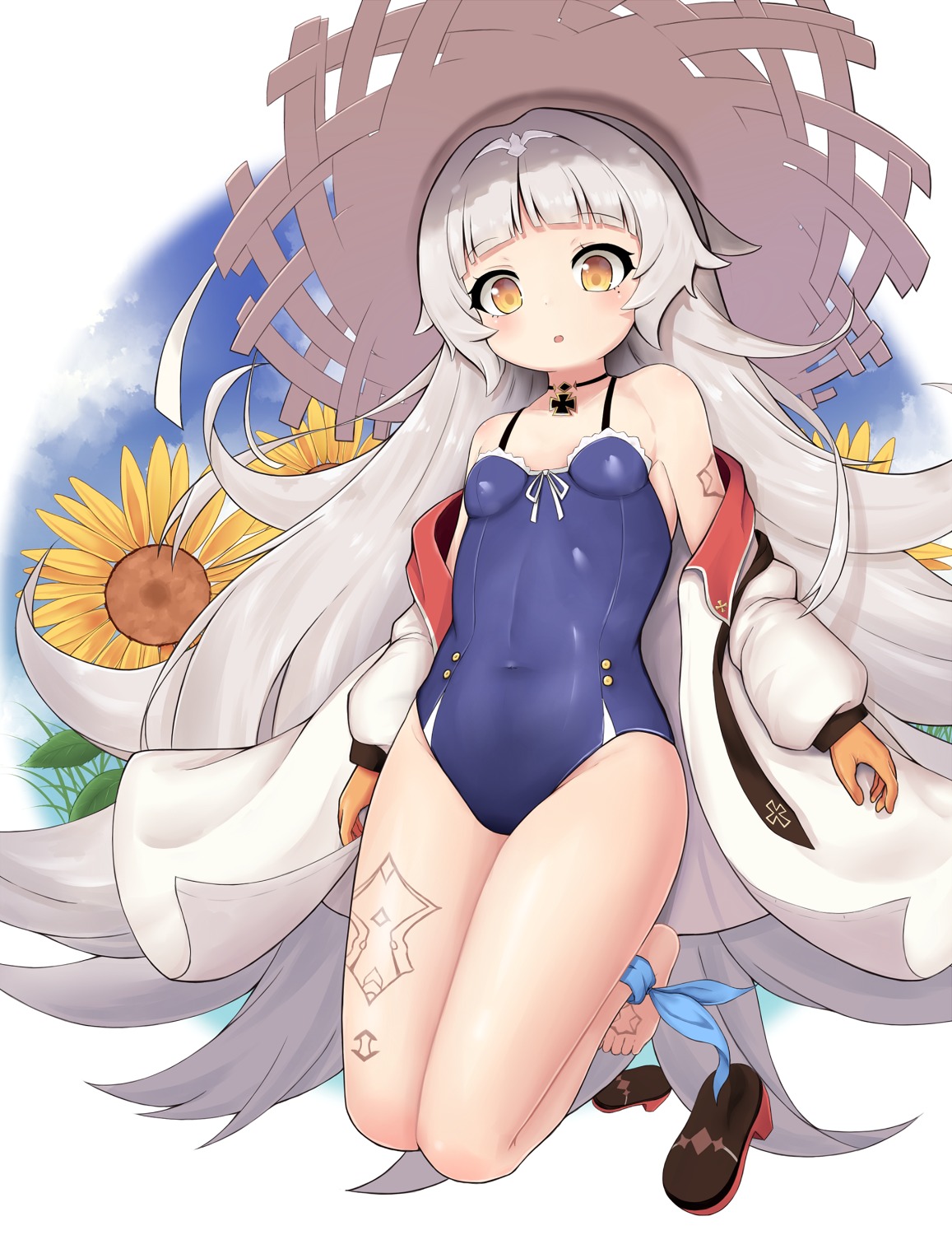 azur_lane, minoshi, open_shirt, swimsuits, tattoo, z46_(azur_lane)