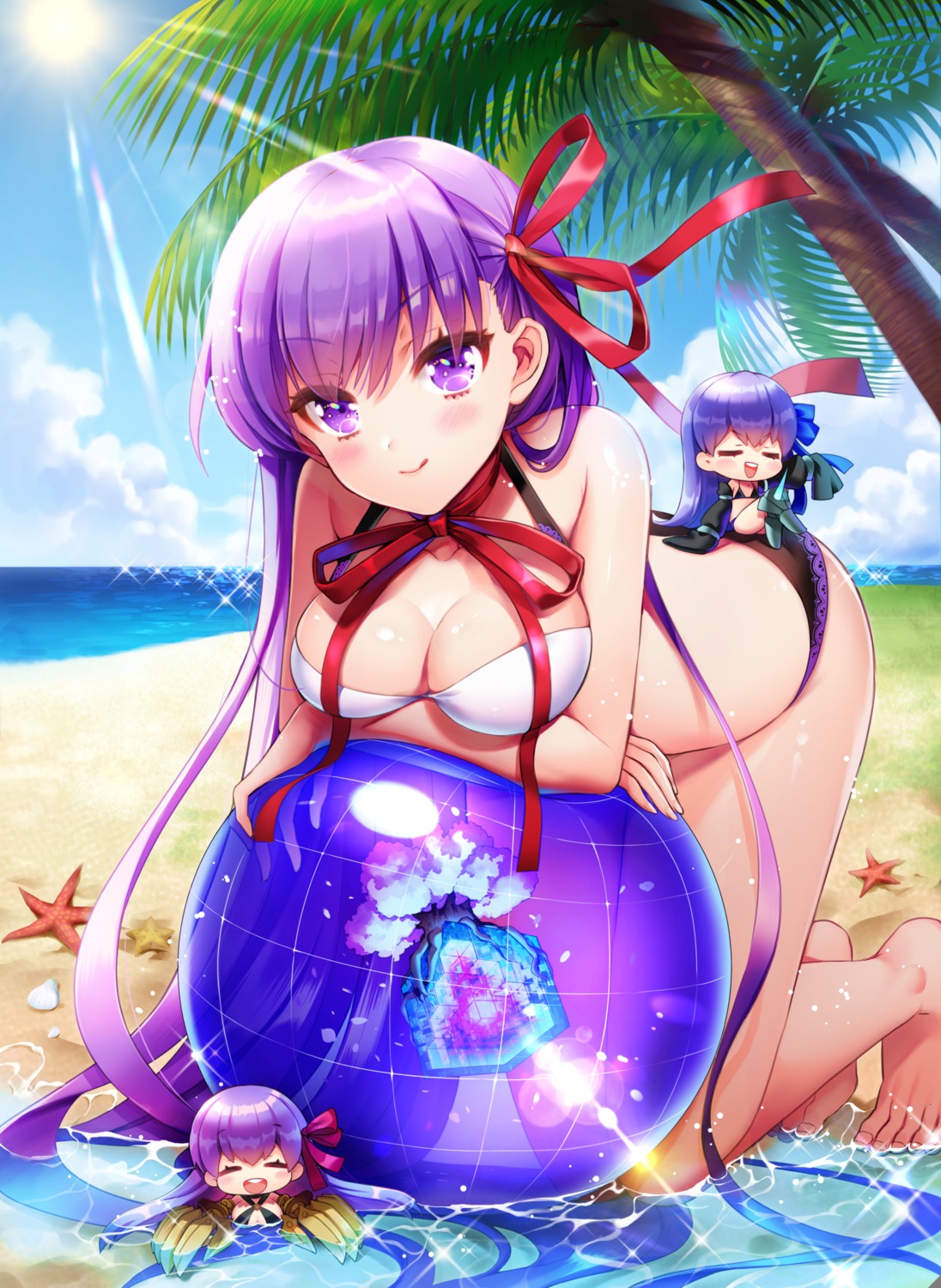 bb_(fate), bikini, breast_hold, chibi, fate/extra, fate/extra_ccc, fate/stay_night, meltryllis, passion_lip, swimsuits, wet, wingtemple