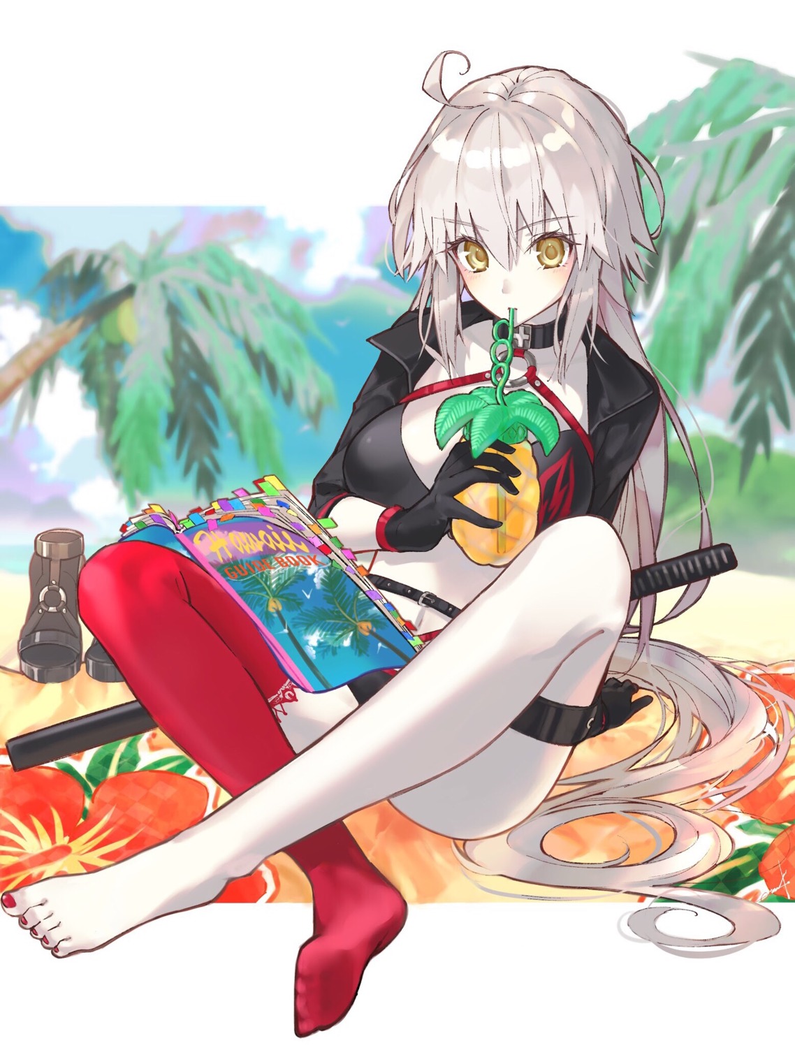 bikini, fate/grand_order, feet, garter, jeanne_d'arc, jeanne_d'arc_alter_(fate), open_shirt, swimsuits