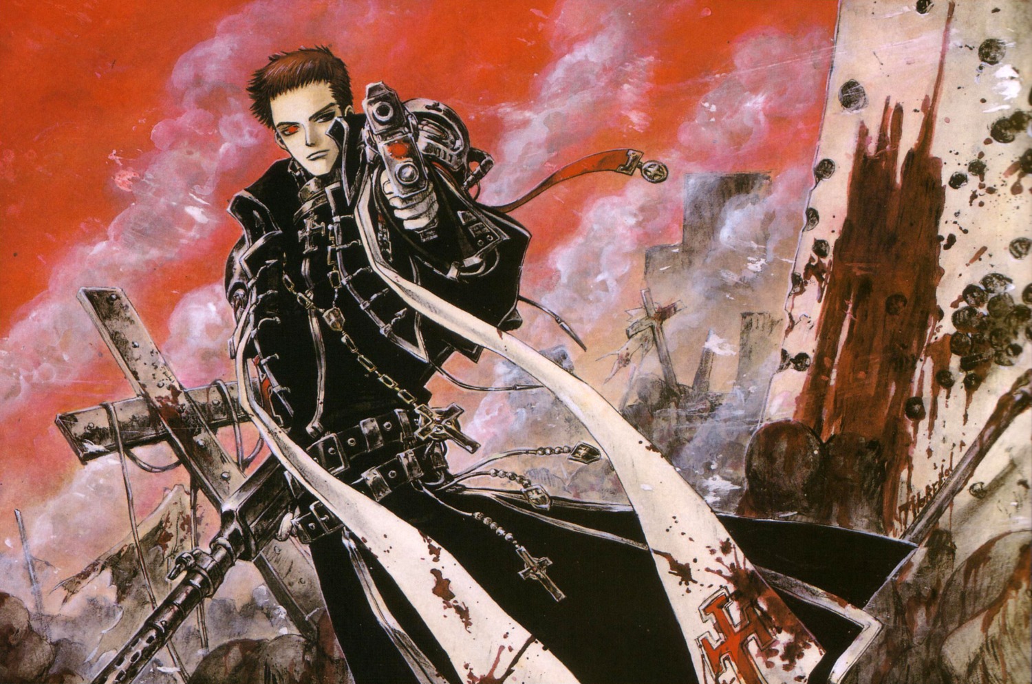 blood, gun, male, thores_shibamoto, tres_iqus, trinity_blood
