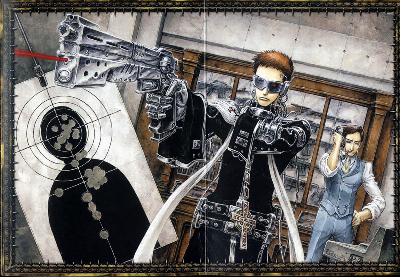 crease, gun, headphones, male, thores_shibamoto, tres_iqus, trinity_blood, william_walter_wordsworth