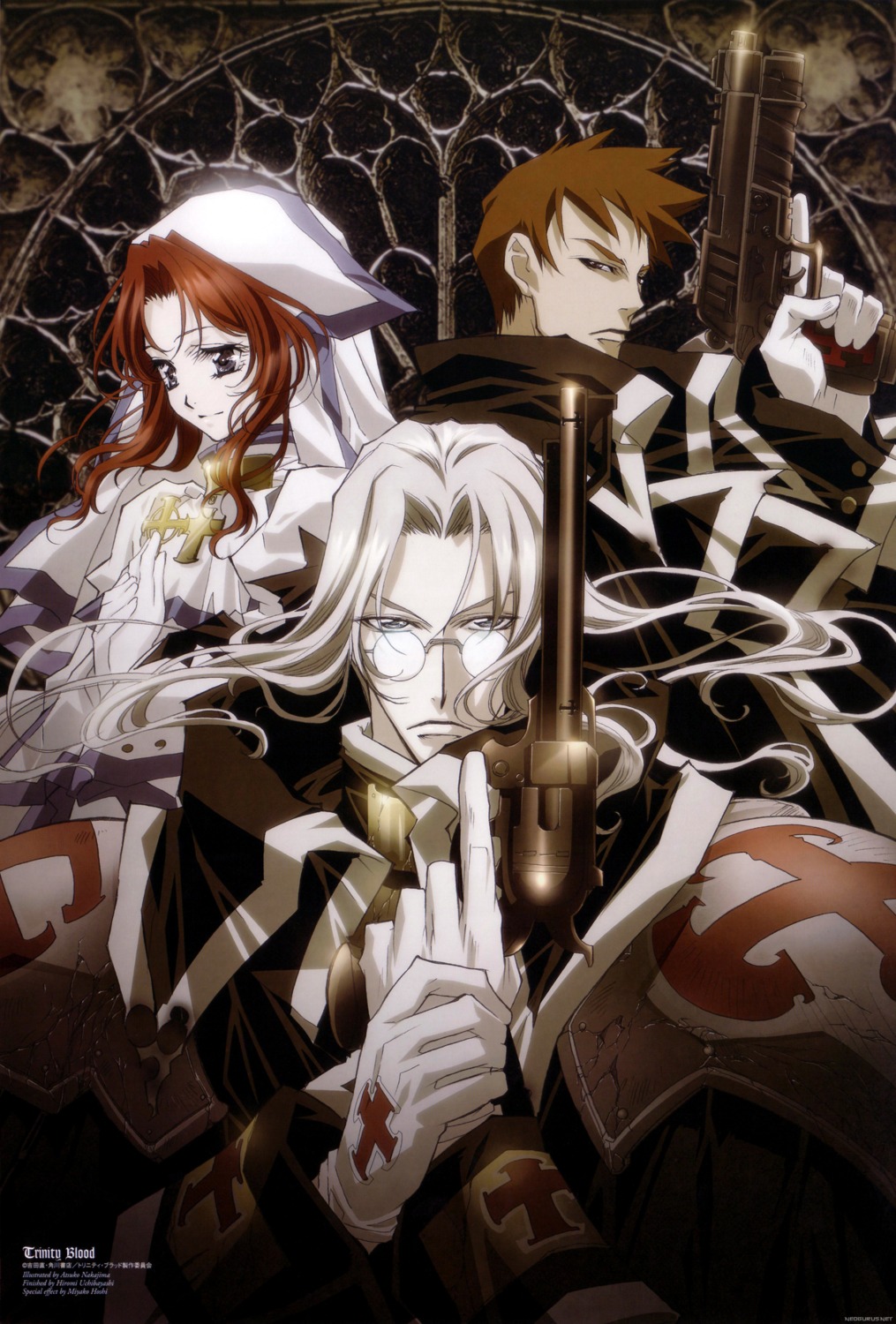 abel_nightroad, armor, dress, esther_blanchett, gun, megane, nakajima_atsuko, nun
