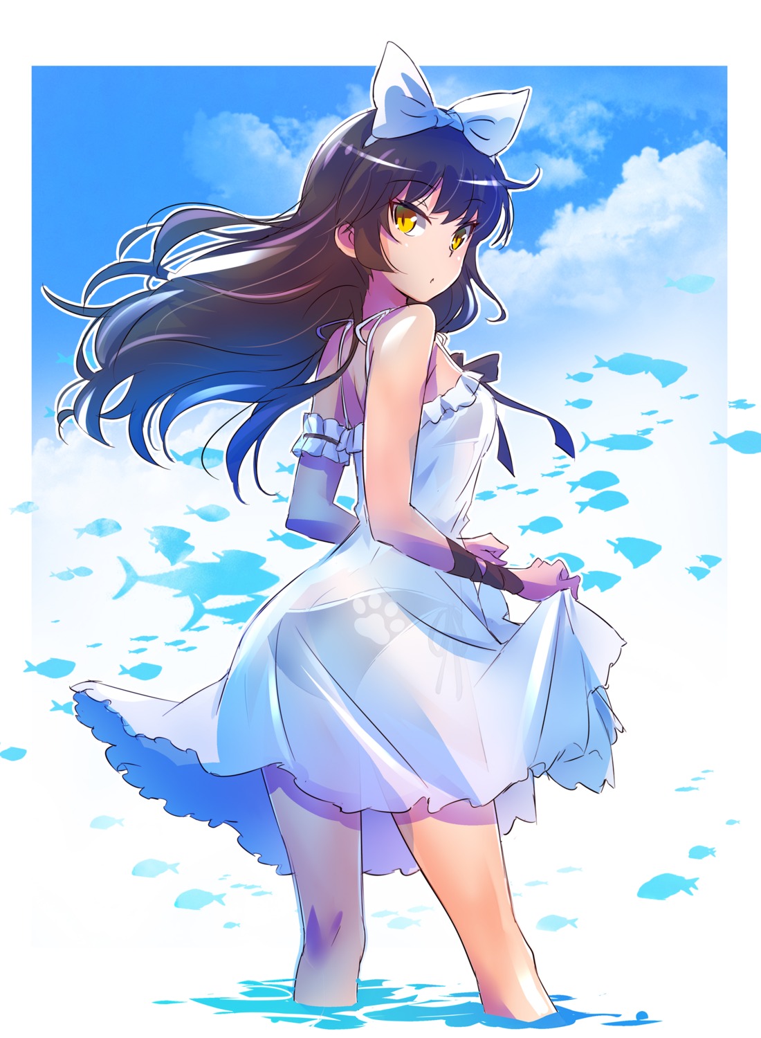 ass, bikini, blake_belladonna, dress, iesupa, rwby, see_through, skirt_lift, summer_dress, swimsuits, wet