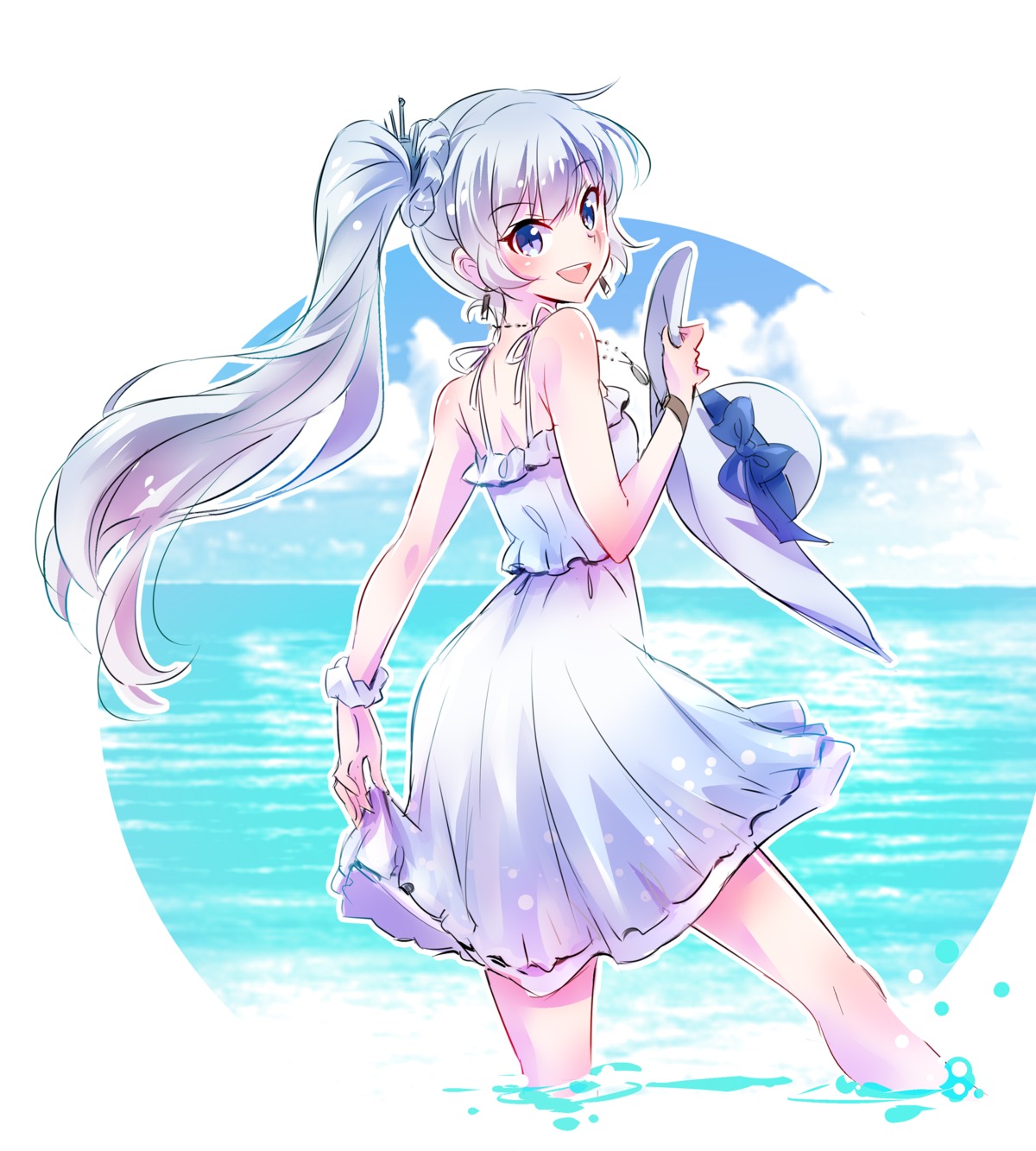 dress, iesupa, rwby, skirt_lift, summer_dress, weiss_schnee, wet