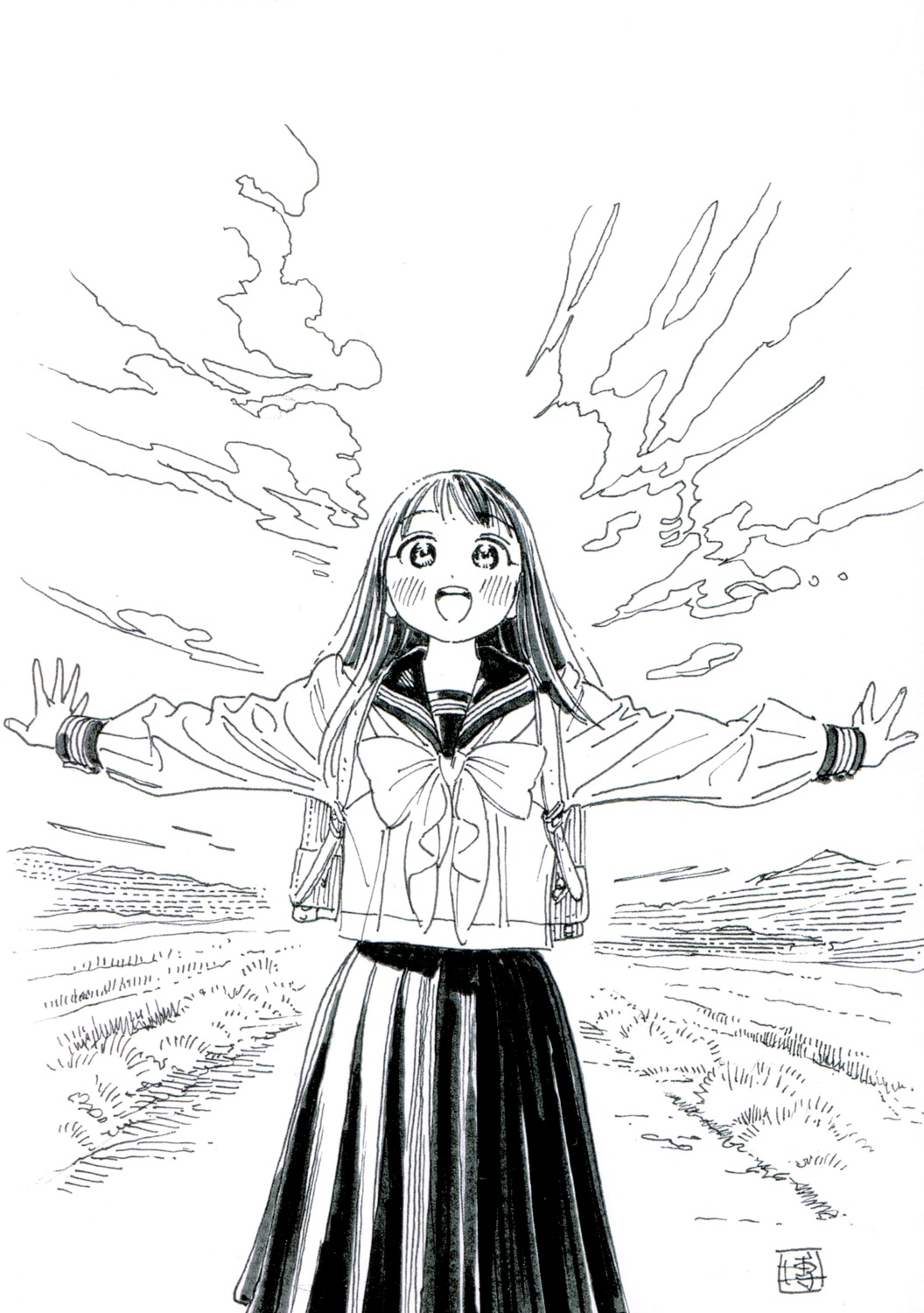 akebi-chan_no_serafuku, hiro_(pixiv1709153), monochrome, seifuku