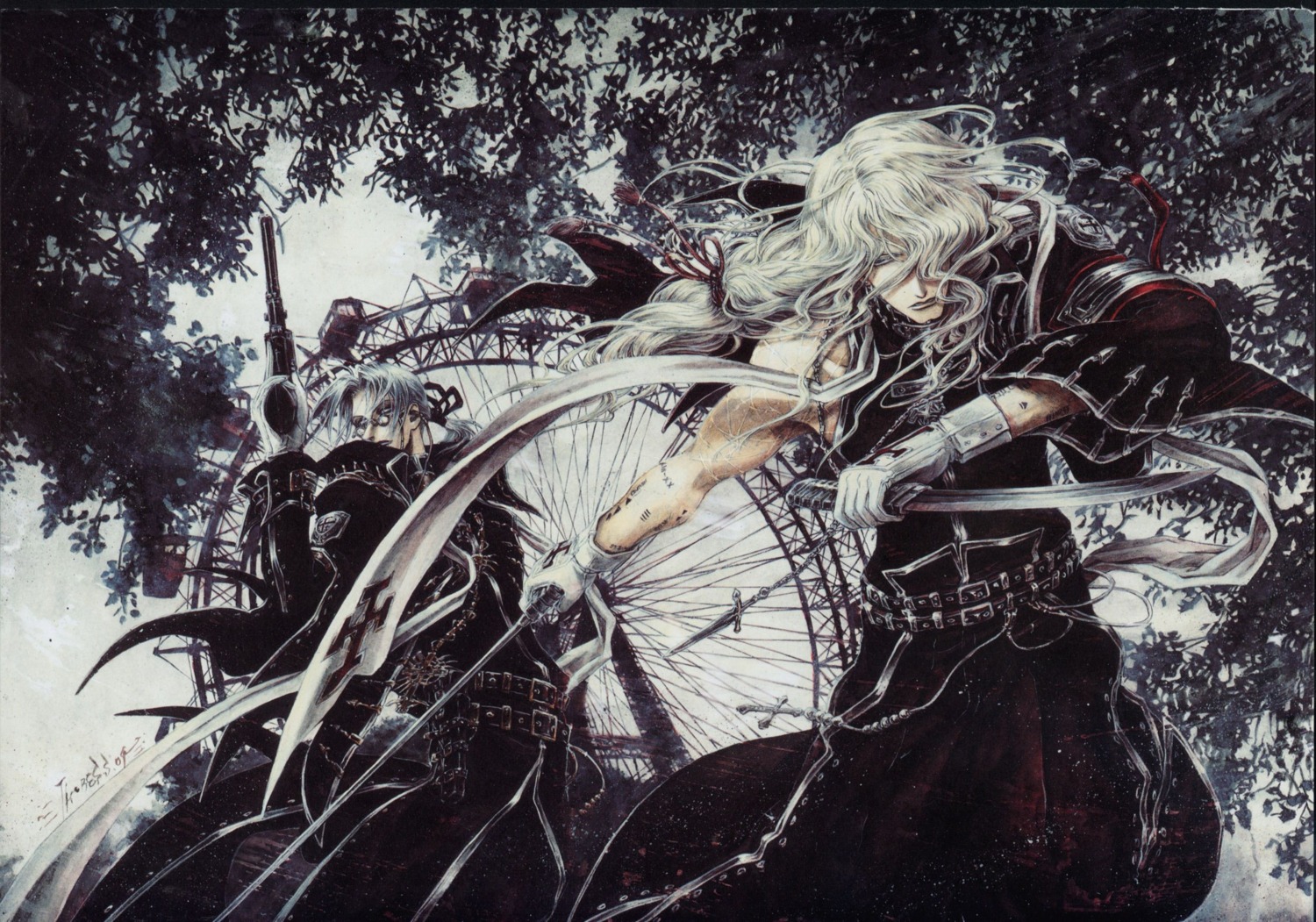 abel_nightroad, gun, hugue_de_watteau, male, megane, sword, thores_shibamoto, trinity_blood