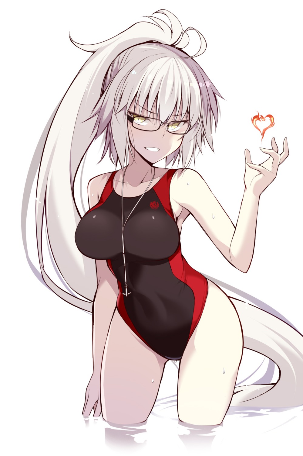 fate/grand_order, jeanne_d'arc, jeanne_d'arc_alter_(fate), megane, oota_yuuichi, swimsuits, wet