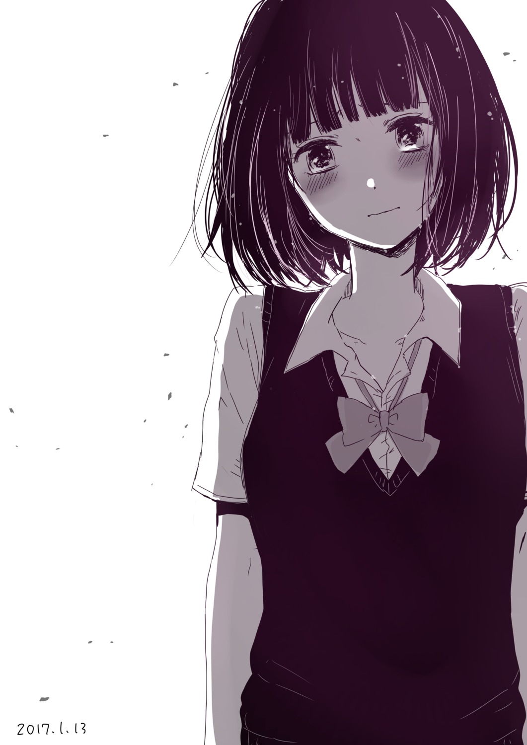 kuzu_no_honkai, kyota07, monochrome, seifuku, sweater, yasuraoka_hanabi