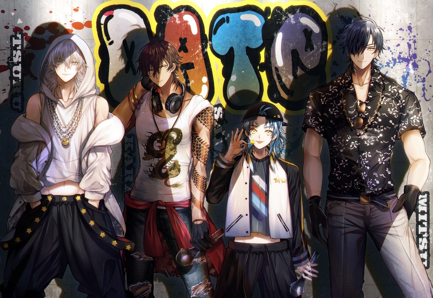 abandon_ranka, eyepatch, headphones, male, ookurikara_(tourabu), shokudaikiri_mitsutada, taikogane_sadamune, tattoo