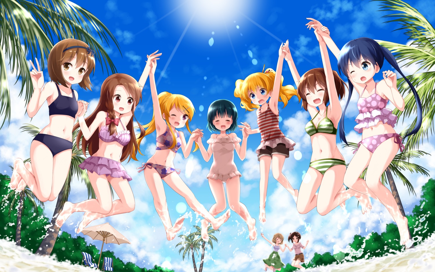 alice_cartelet, bikini, cleavage, feet, higurashi_kana, inokuma_youko, karasuma_sakura, kin-iro_mosaic