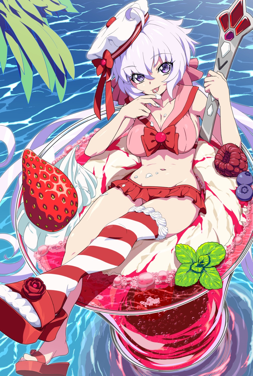 bikini, cleavage, cream, senki_zesshou_symphogear, swimsuits, thighhighs, uganda, yukine_chris