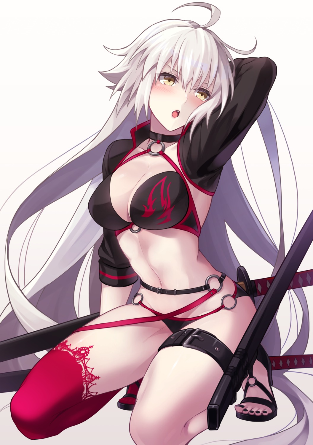 bikini, cleavage, fate/grand_order, garter, heels, jeanne_d'arc, jeanne_d'arc_alter_(fate), swimsuits, sword, thighhighs, toujou_masateru