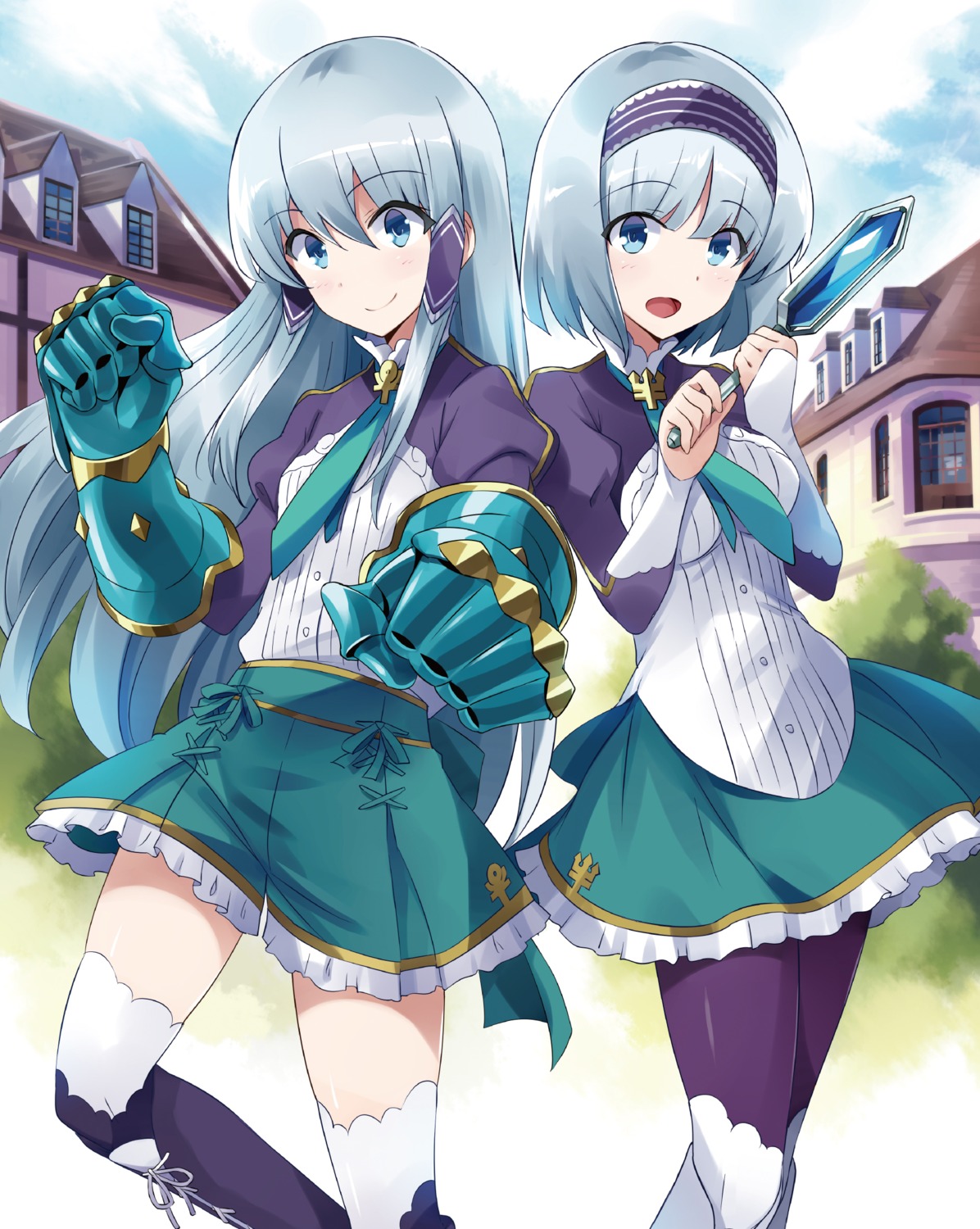 armor, elze_silhoueska, isekai_wa_smartphone_to_tomo_ni., linze_silhoueska, pantyhose, seifuku, thighhighs, usatsuka_eiji