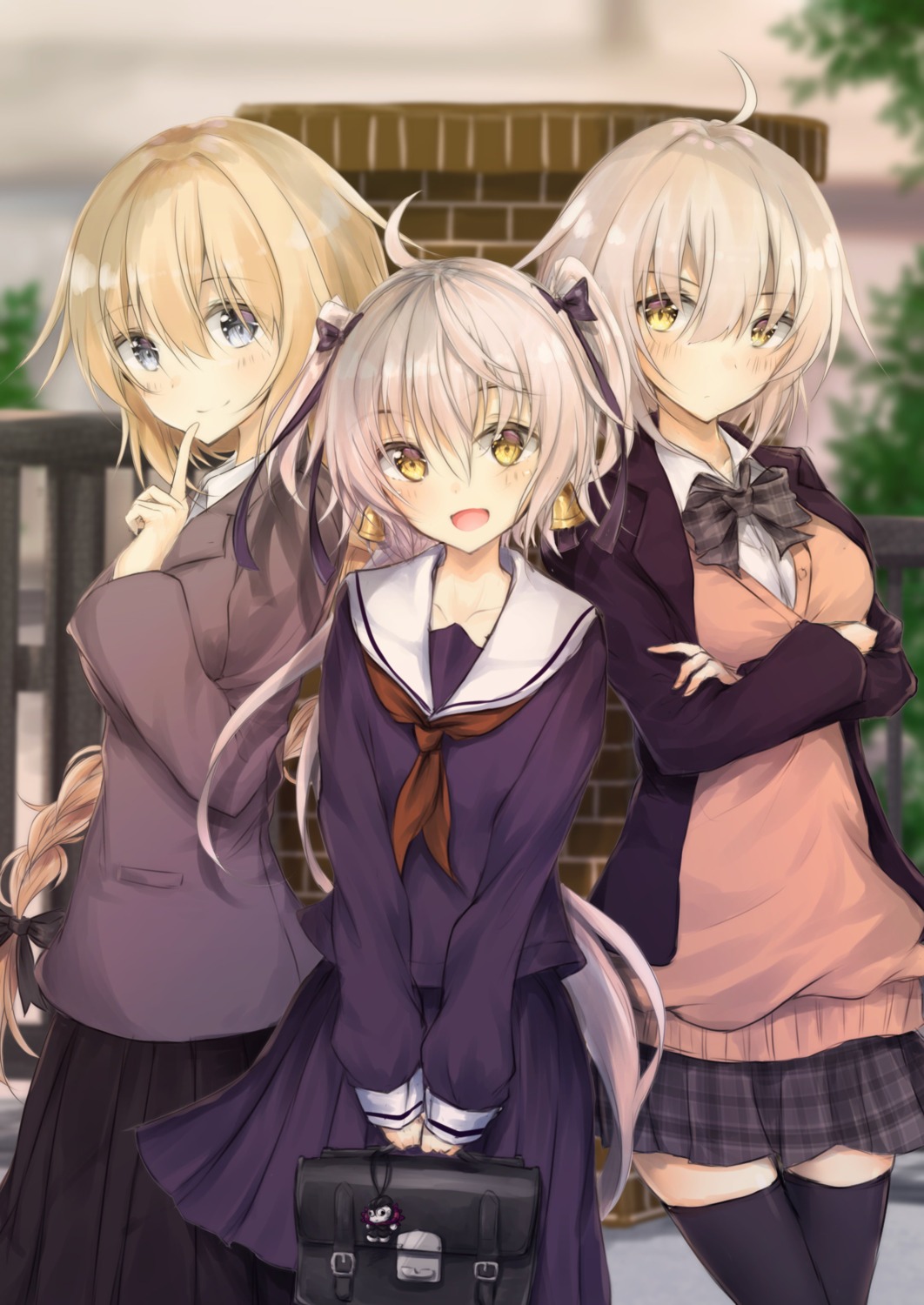 breast_hold, fate/grand_order, jeanne_d'arc, jeanne_d'arc_(fate), jeanne_d'arc_alter_(fate), jeanne_d'arc_alter_santa_lily, seifuku, sweater