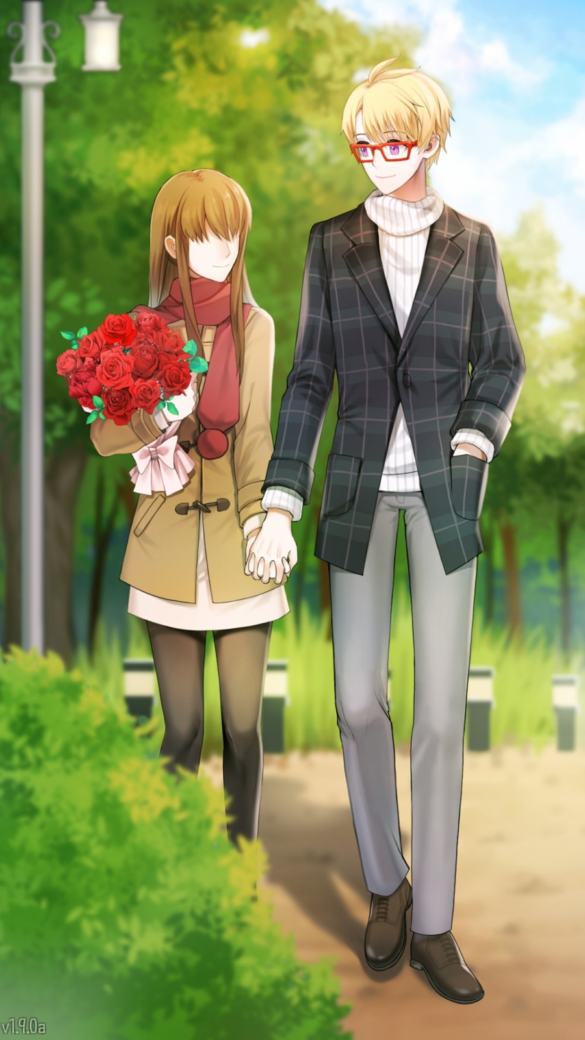 game_cg, megane, mystic_messenger, pantyhose, protagonist_(mystic_messenger), sweater, yoosung_kim