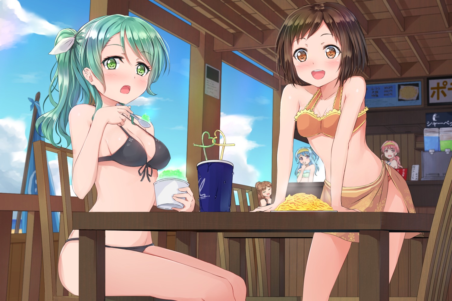 bang_dream!, bang_dream!_episode_of_roselia, bikini, cleavage, hazawa_tsugumi, hikawa_sayo, imai_lisa, maruyama_aya