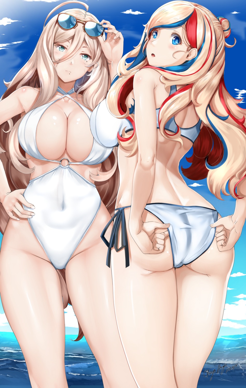 ass, bikini, chiyo_goya, cleavage, commandant_teste_(kancolle), kantai_collection, megane, richelieu_(kancolle), swimsuits
