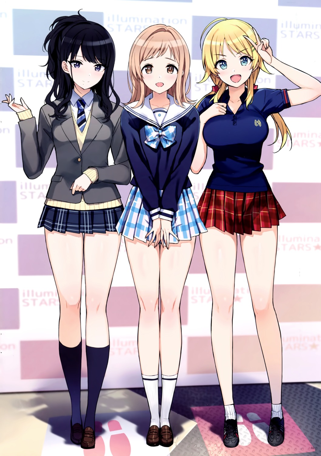 hachimiya_meguru, kazano_hiori, number2, sakuragi_mano, seifuku, sweater, takuji, the_idolm@ster, the_idolm@ster_shiny_colors