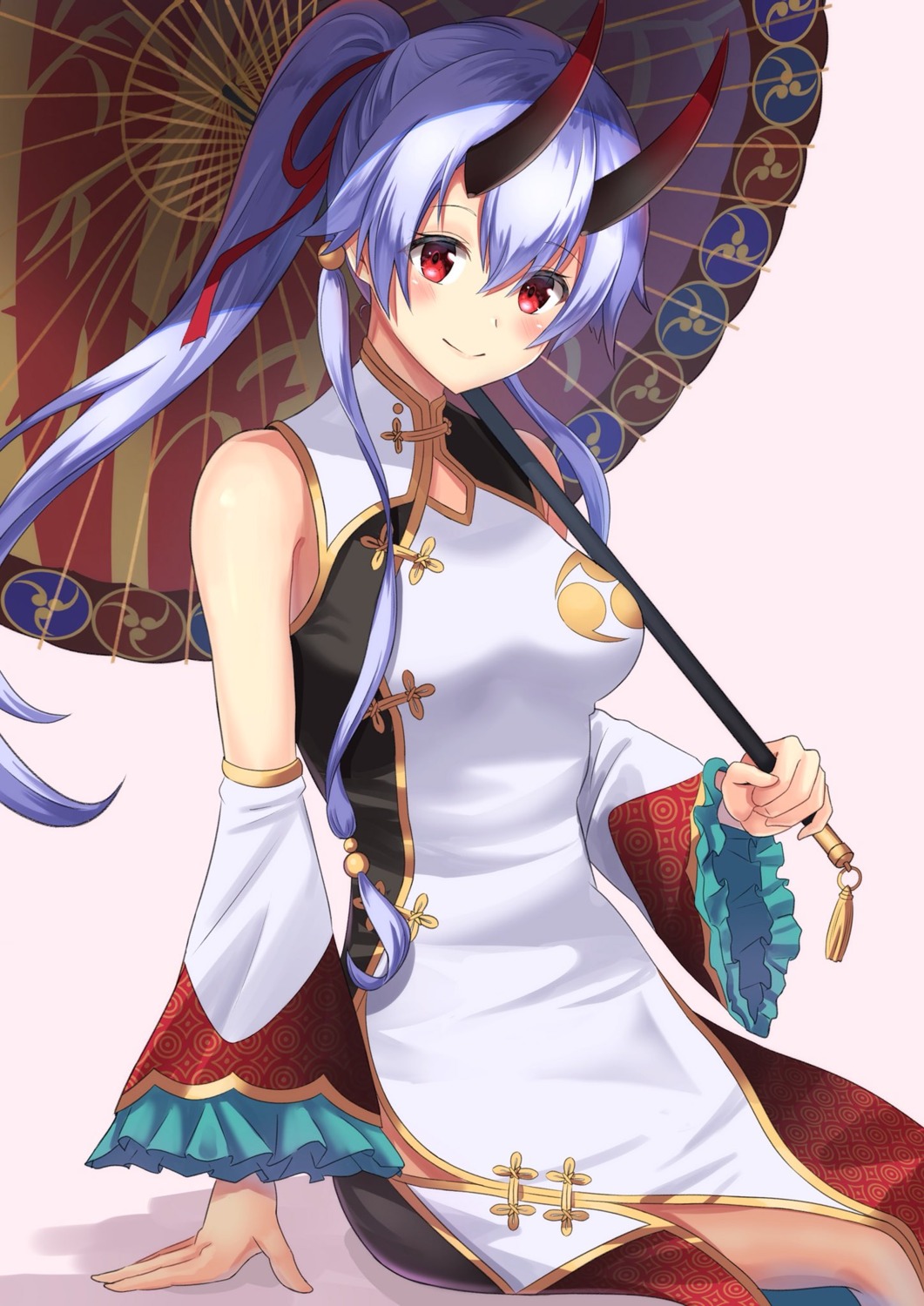 chinadress, fate/grand_order, furan_(pixiv20237436), horns, tomoe_gozen_(fate), umbrella