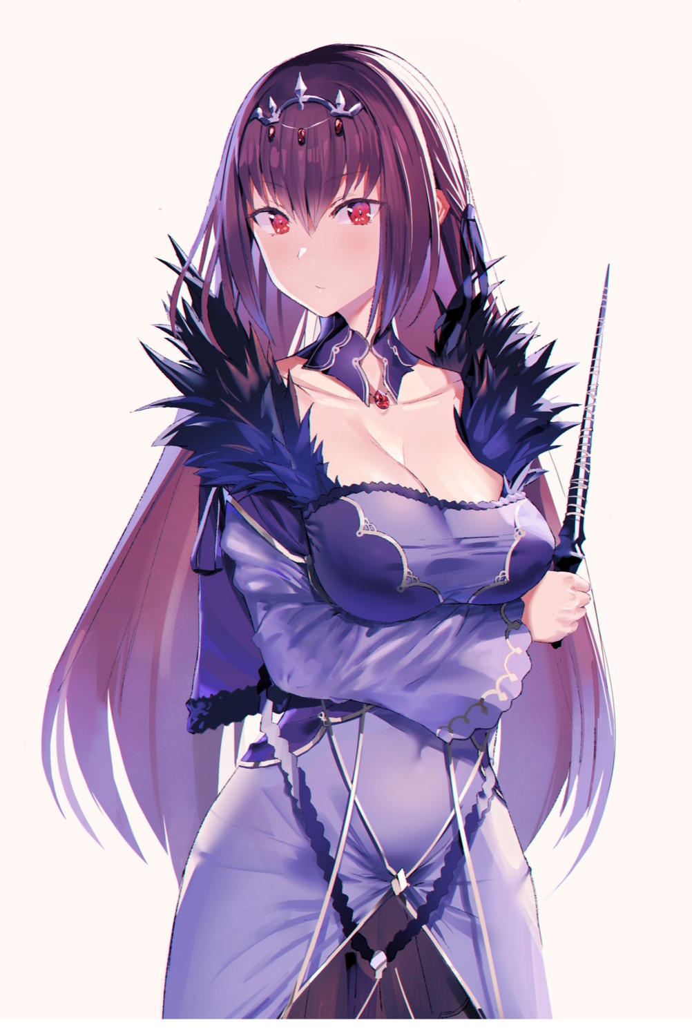 breast_hold, cleavage, dress, fate/grand_order, scathach_skadi, ssamjang_(misosan), weapon