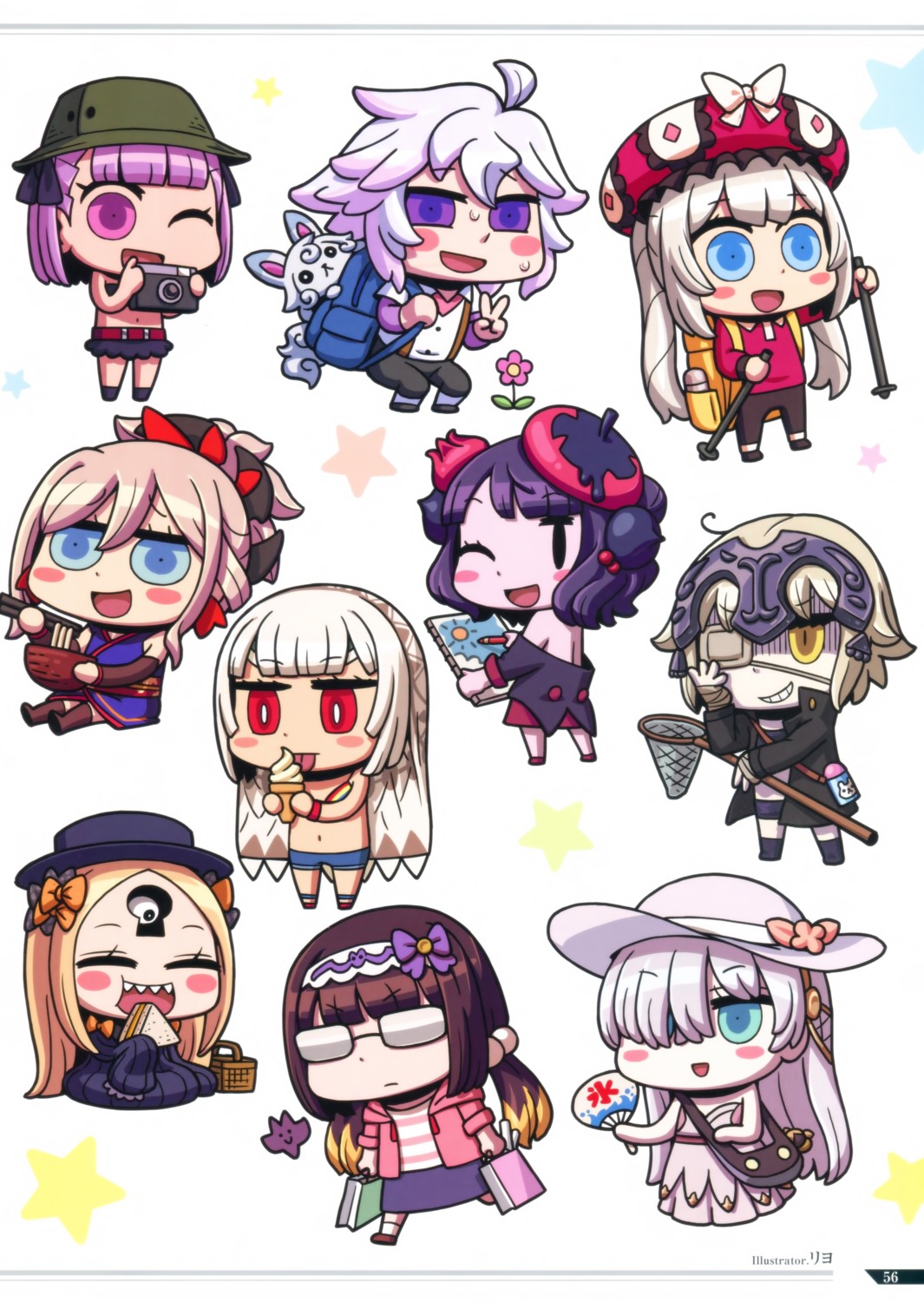 abigail_williams_(fate), anastasia_(fate/grand_order), attila_(fate/grand_order), chibi, dress, eyepatch, fate/grand_order, helena_blavatsky_(fate), japanese_clothes, jeanne_d'arc, jeanne_d'arc_alter_(fate), katsushika_hokusai_(fate), marie_antoinette_(fate), megane, merlin_(fate/stay_night), miyamoto_musashi_(fate), osakabehime_(fate), riyo_(lyomsnpmp), screening