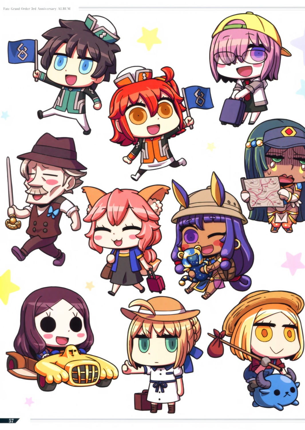 animal_ears, artoria_pendragon_(fate), bunny_ears, chibi, dress, fate/grand_order, fujimaru_ritsuka_(female), fujimaru_ritsuka_(male)