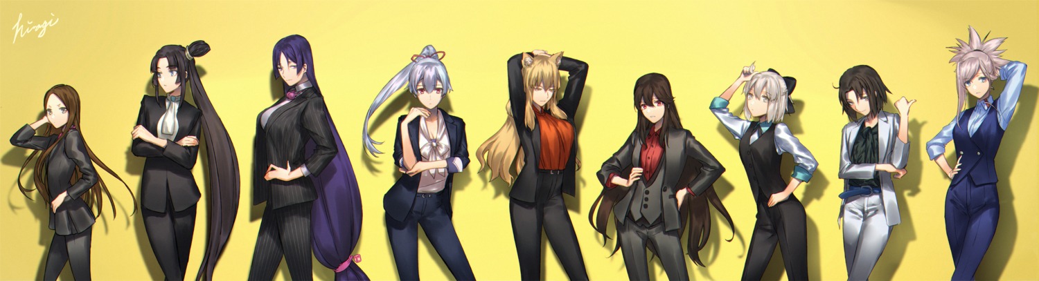 animal_ears, business_suit, chacha_(fate/grand_order), cleavage, crossdress, fate/grand_order, kibou, minamoto_no_raikou_(fate)