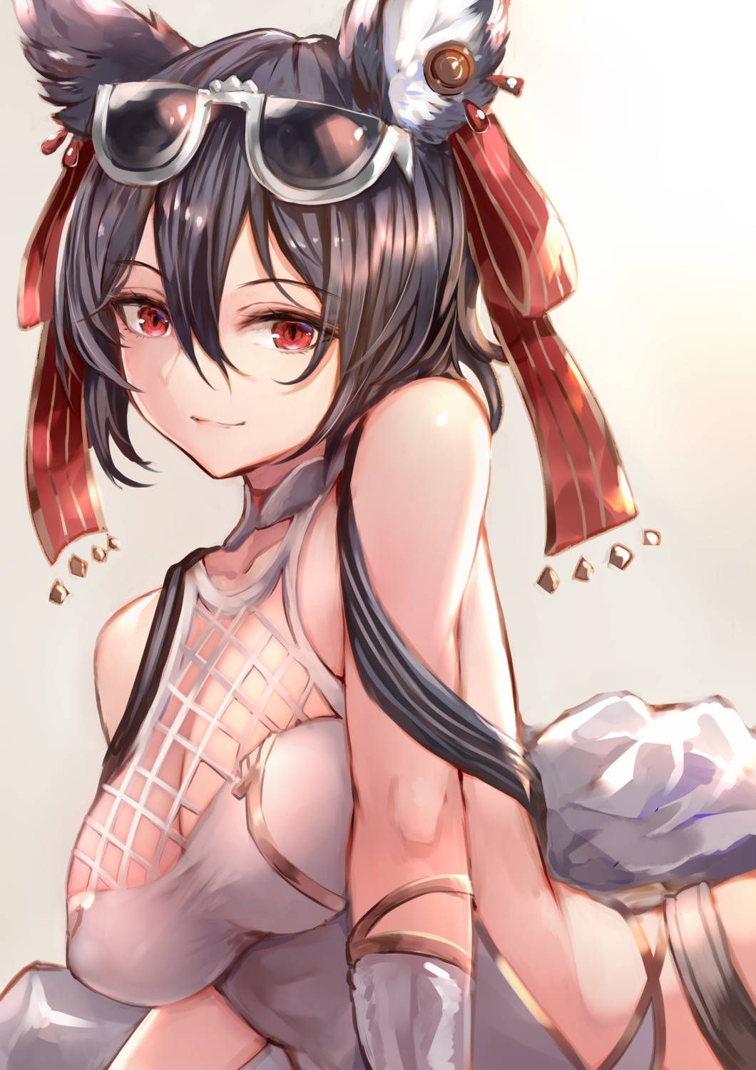 animal_ears, cleavage, fishnets, granblue_fantasy, ilsa_(granblue_fantasy), megane, sukemyon, swimsuits
