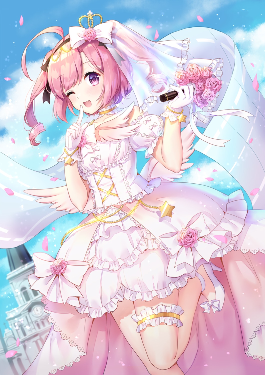 azur_lane, dress, garter, heels, saratoga_(azur_lane), silveroid, wedding_dress, wings