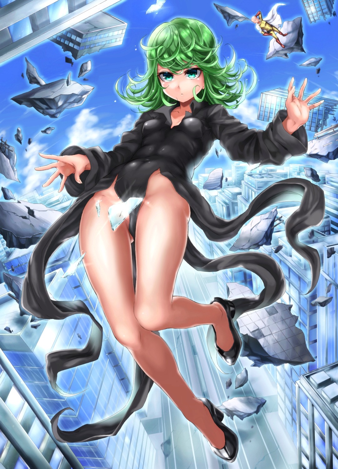 dress, heels, hikari_(komitiookami), one_punch_man, saitama, tatsumaki_(one_punch_man)
