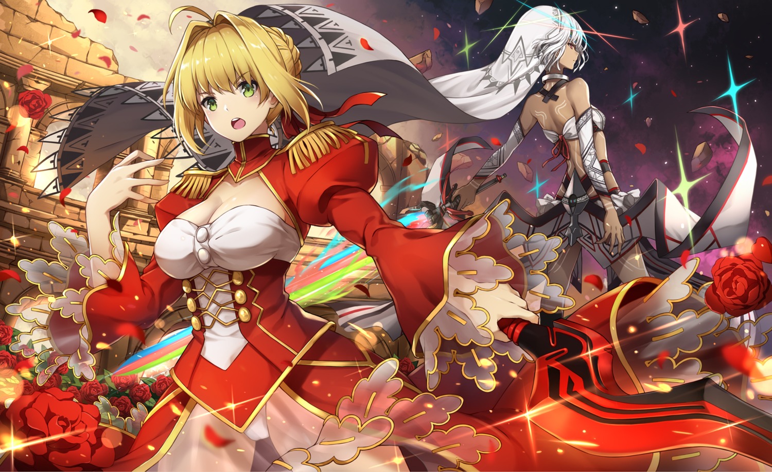 attila_(fate/grand_order), cleavage, dress, fate/grand_order, nero_claudius_(fate), ng_(chaoschyan), pantsu, see_through