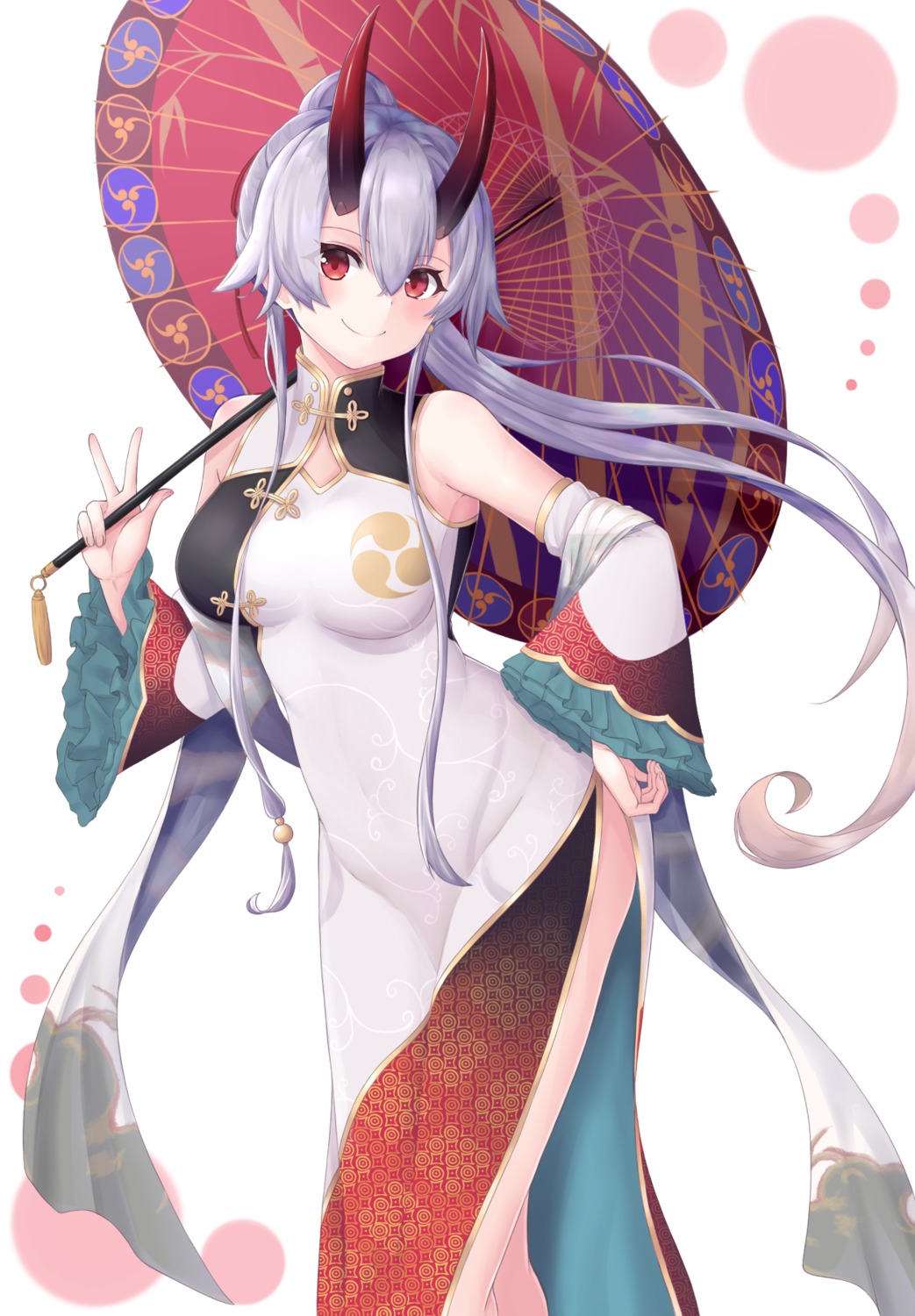chinadress, fate/grand_order, horns, minoshi, tomoe_gozen_(fate), umbrella
