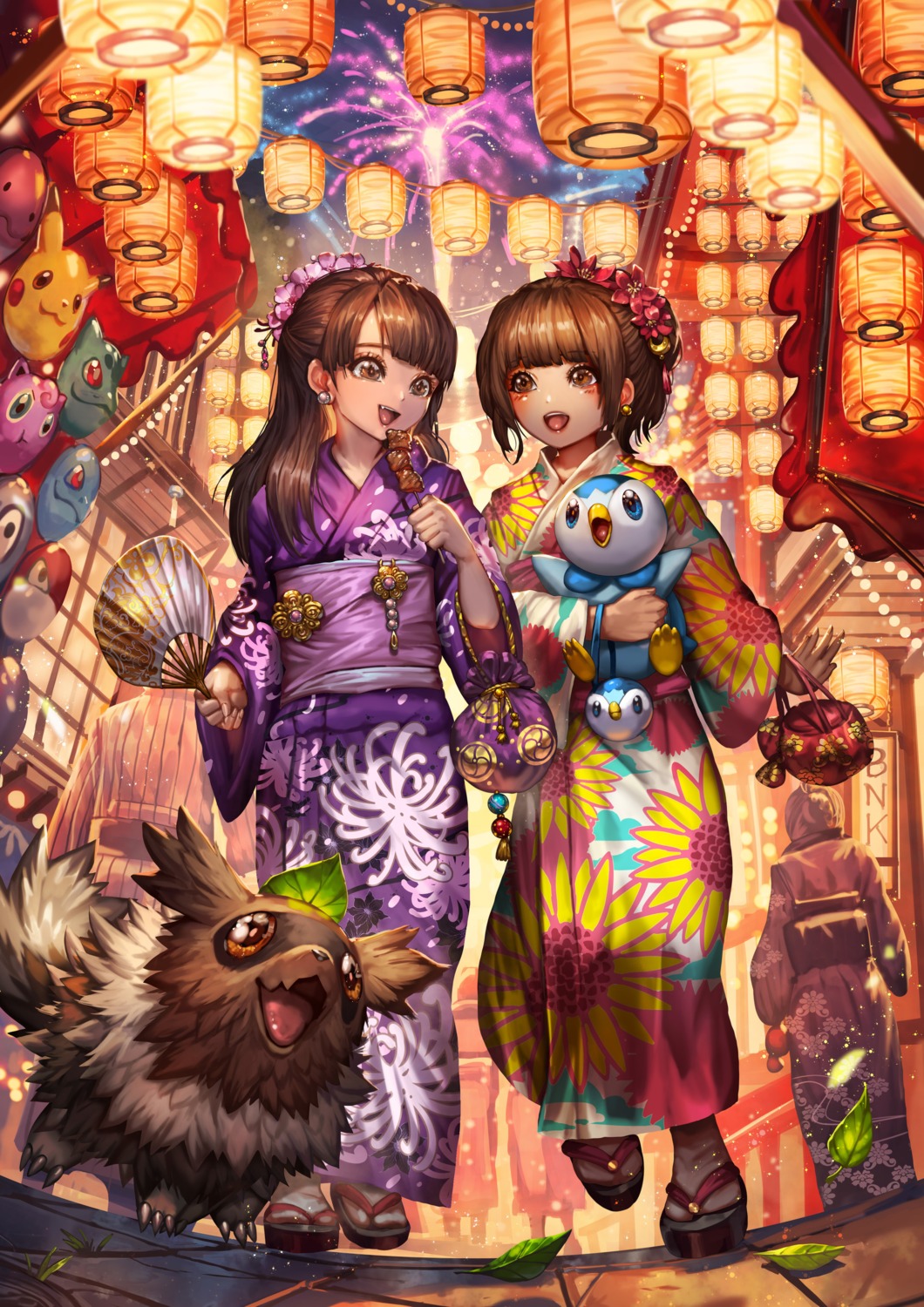 piplup, pokemon, sa-dui, yukata, zigzagoon