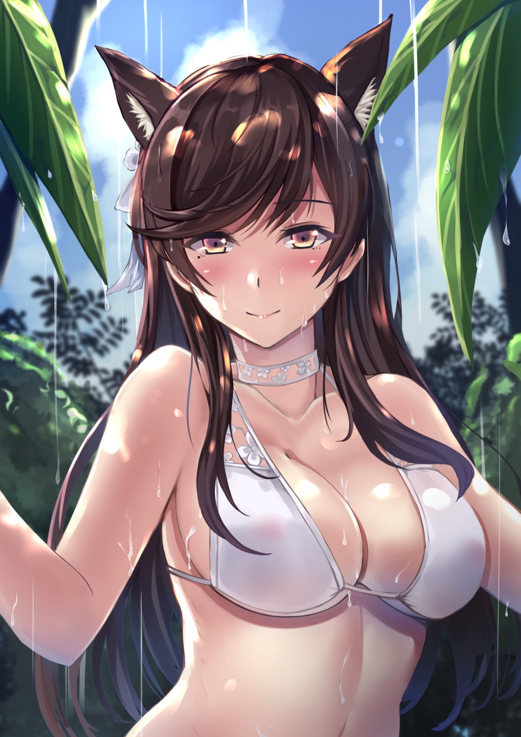 a-na, animal_ears, atago_(azur_lane), azur_lane, bikini_top, cleavage, swimsuits, underboob, wet
