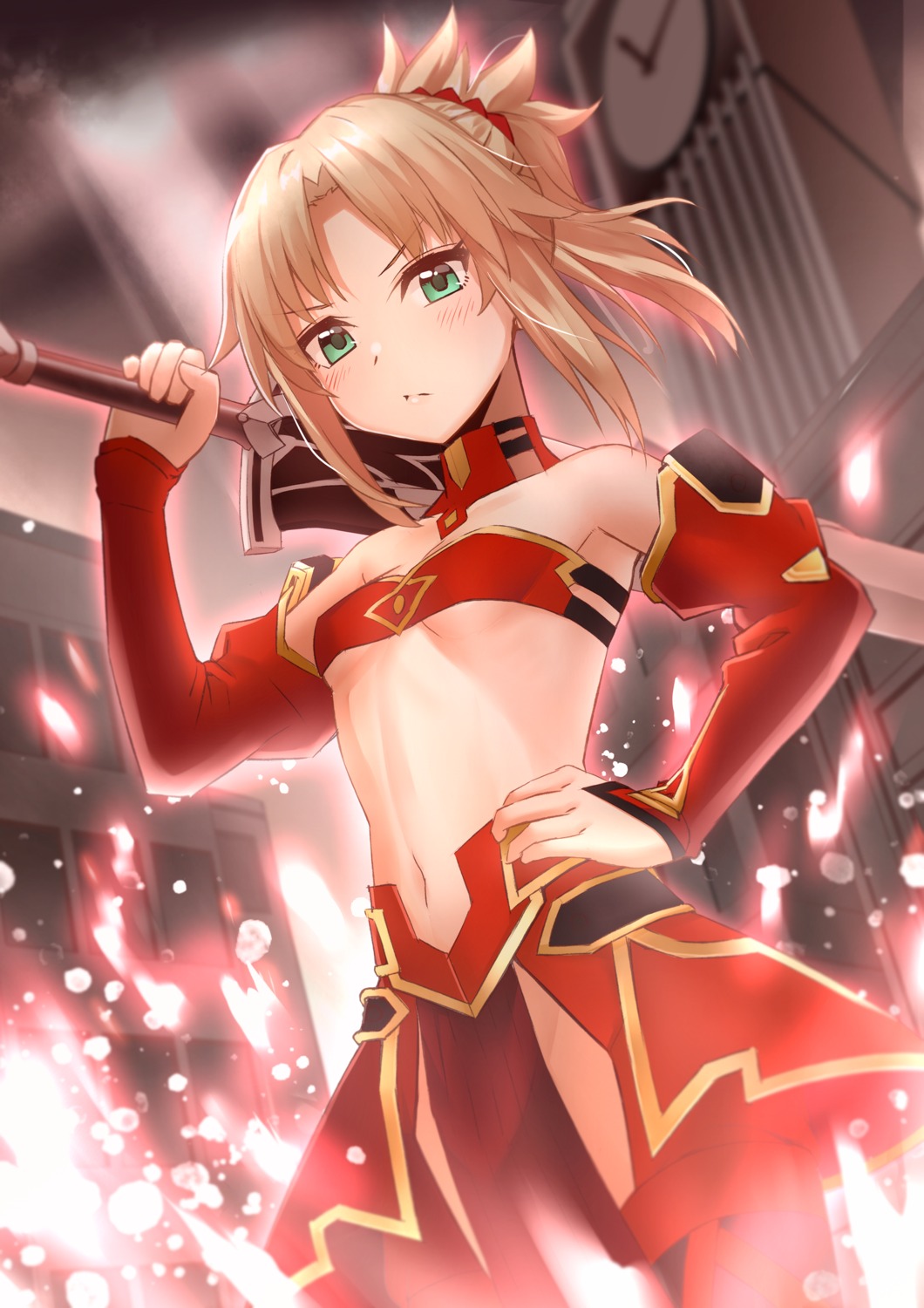 fate/grand_order, mordred_(fate), sword, takamiya_nao, thighhighs, underboob