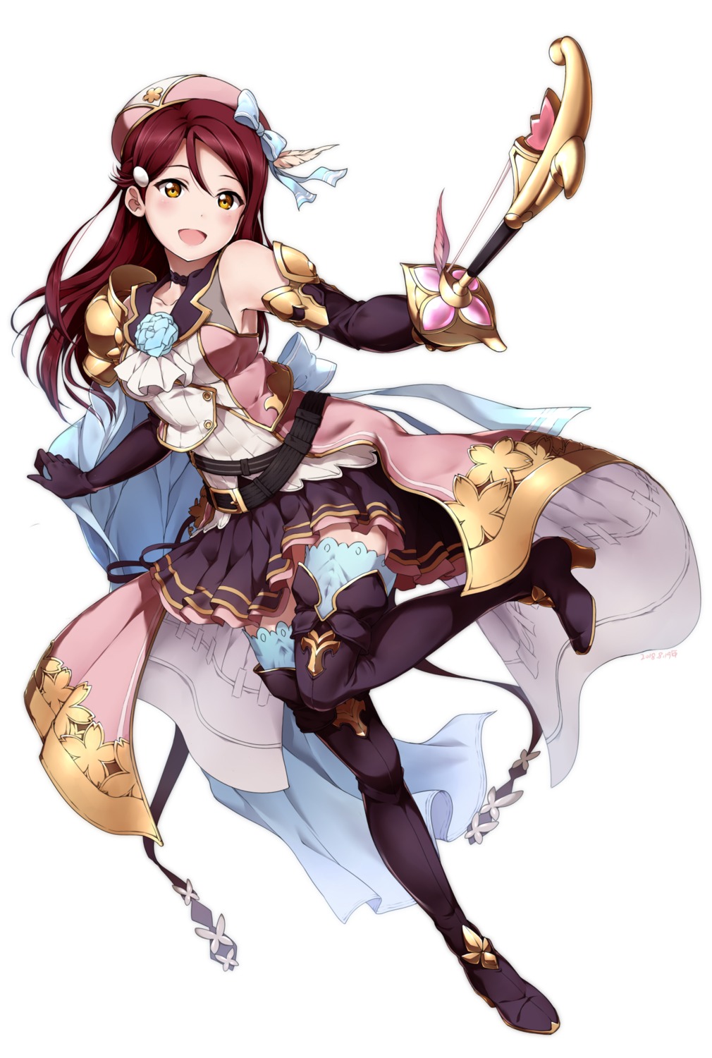 armor, granblue_fantasy, heels, love_live!_(series), love_live!_sunshine!!, sakurauchi_riko, shiimai, thighhighs