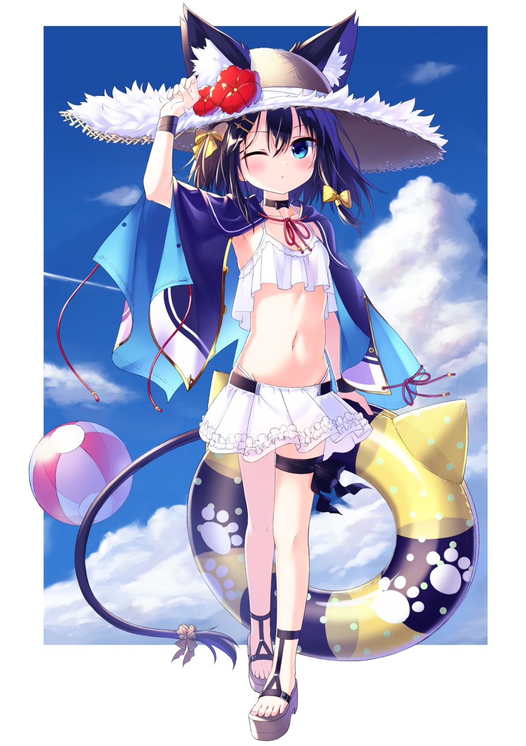 animal_ears, bikini, garter, heels, nekomimi, satou_(3366_s), swimsuits, tail