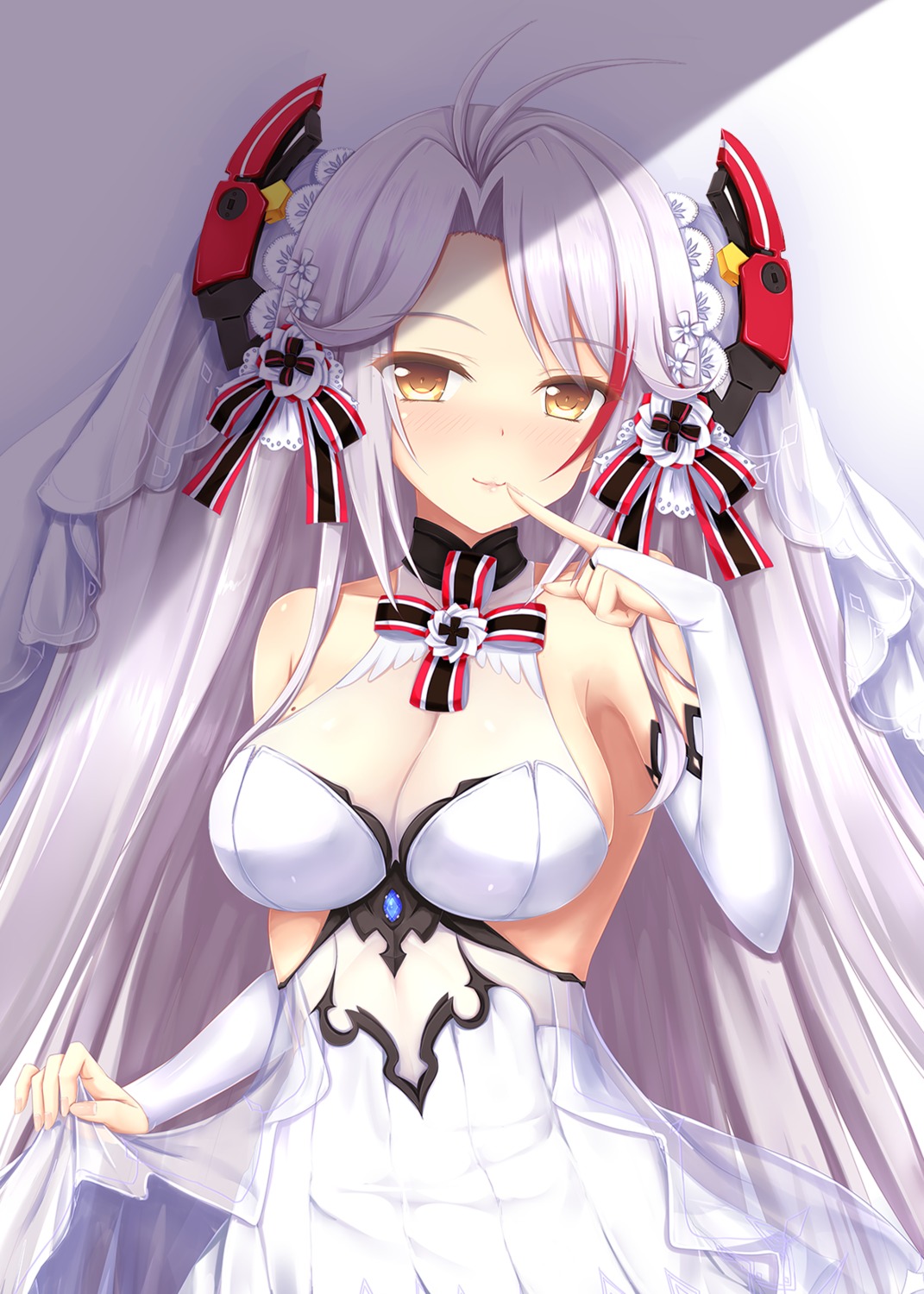 azur_lane, dress, nanairo_fuusen, prinz_eugen_(azur_lane), see_through, wedding_dress