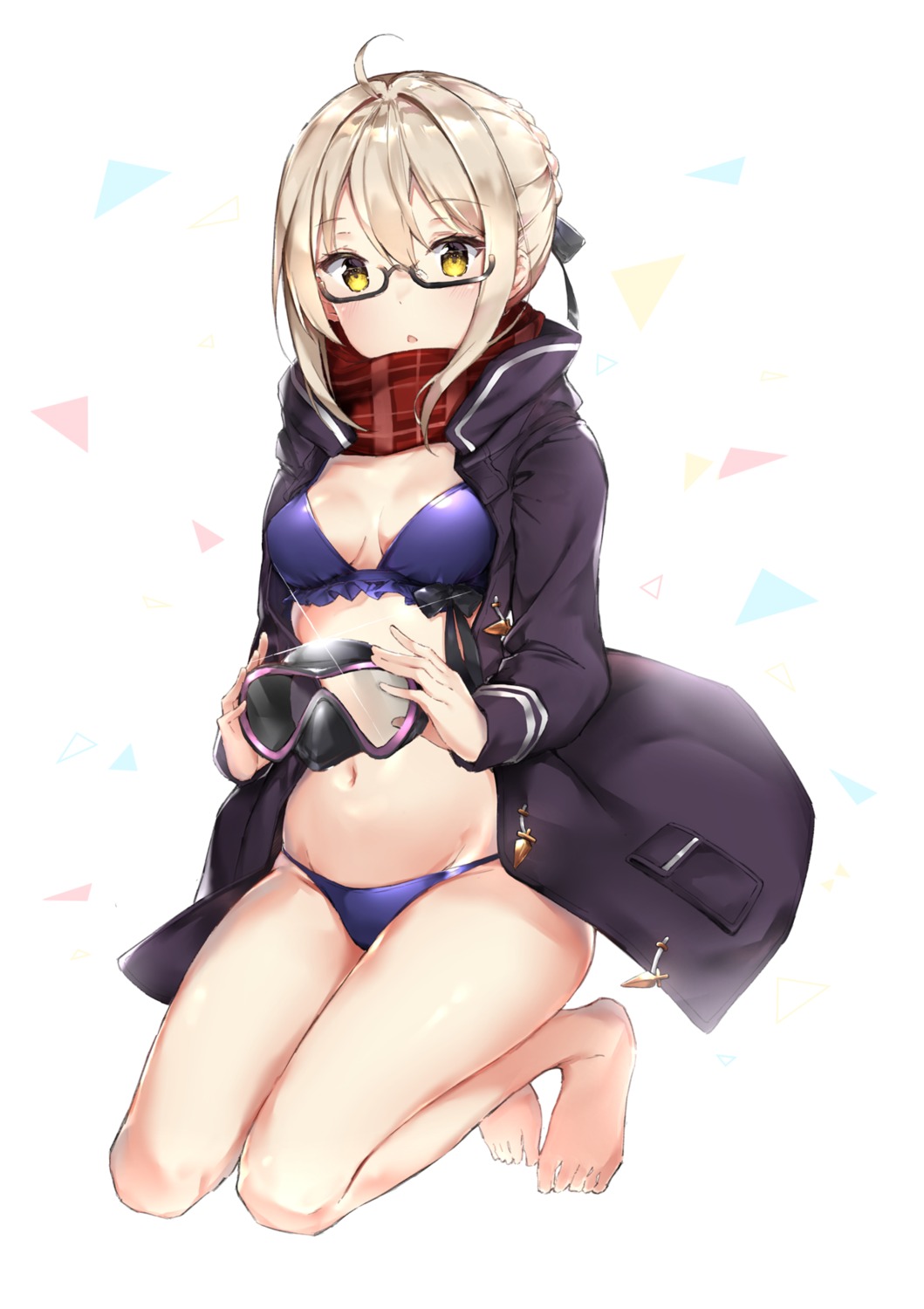 bikini, cleavage, fate/grand_order, heroine_x_alter, kuran_(yourcatissick), megane, open_shirt, swimsuits