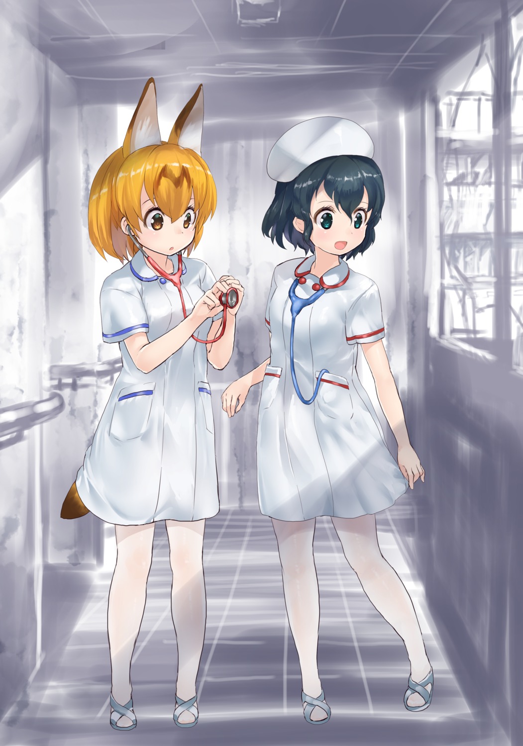animal_ears, kaban_(kemono_friends), kemono_friends, magu_(mugsfc), nurse, pantyhose, serval, tail